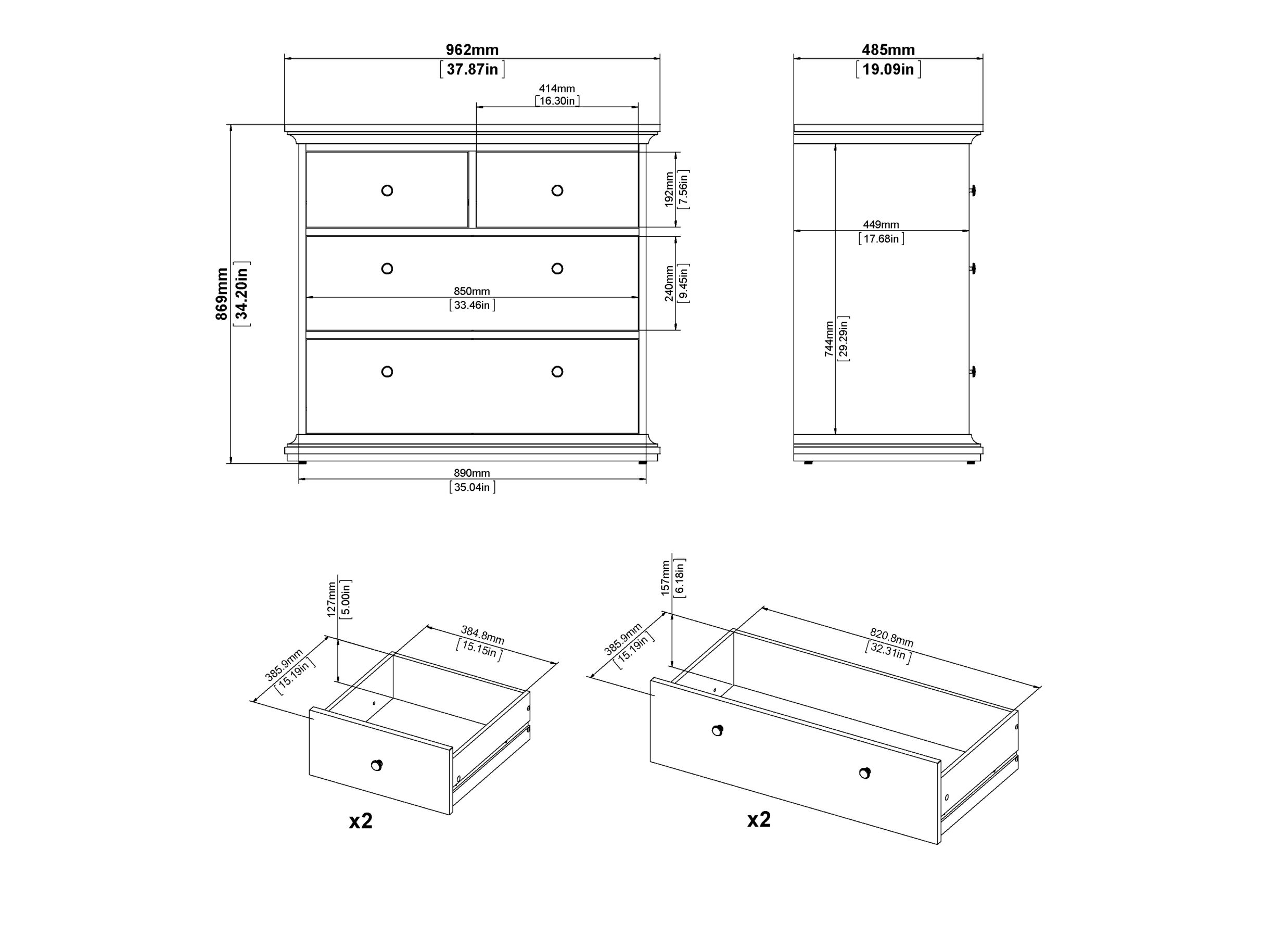 Dimensions - Commode Paris 97x49x87cm décor - gris mat