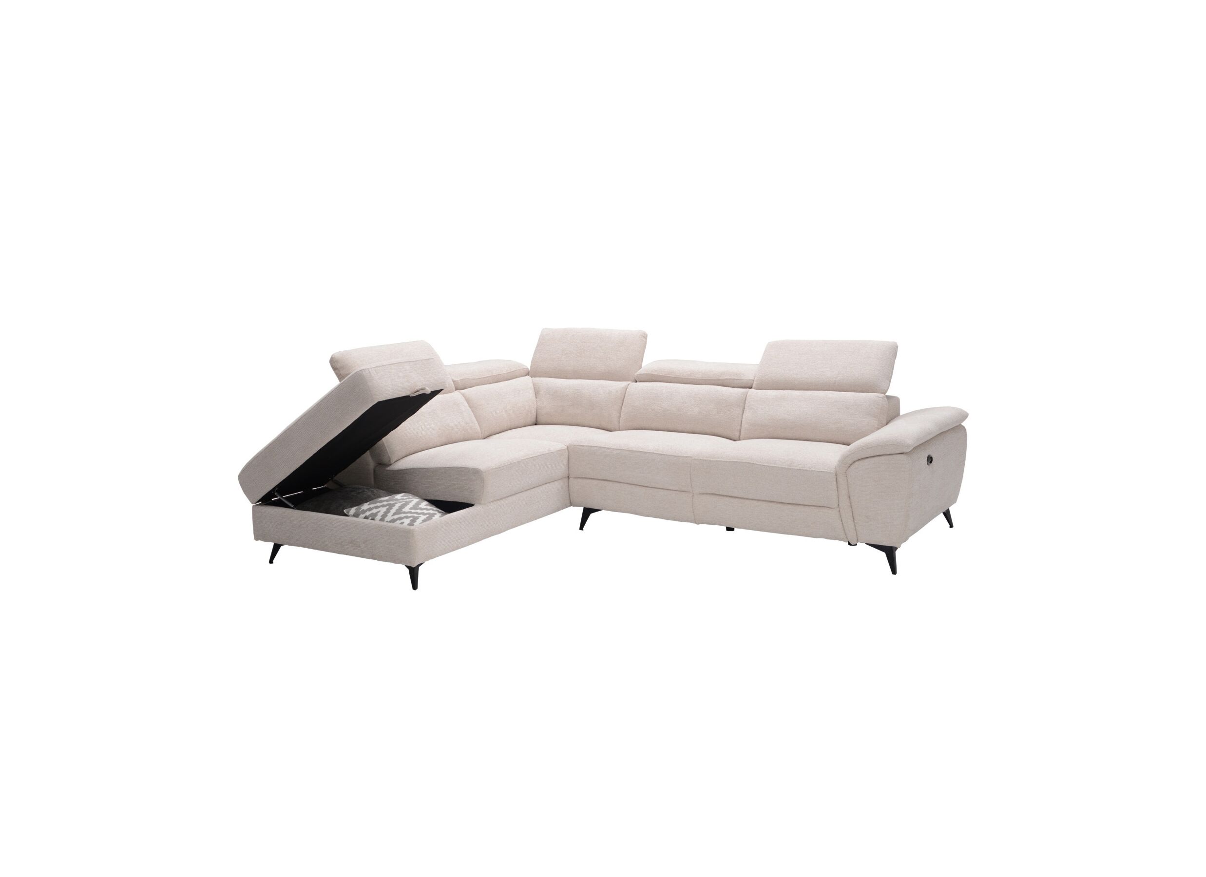 Aperçu - Canapé d'angle Perfume 284x224cm - tissu - beige avec relax