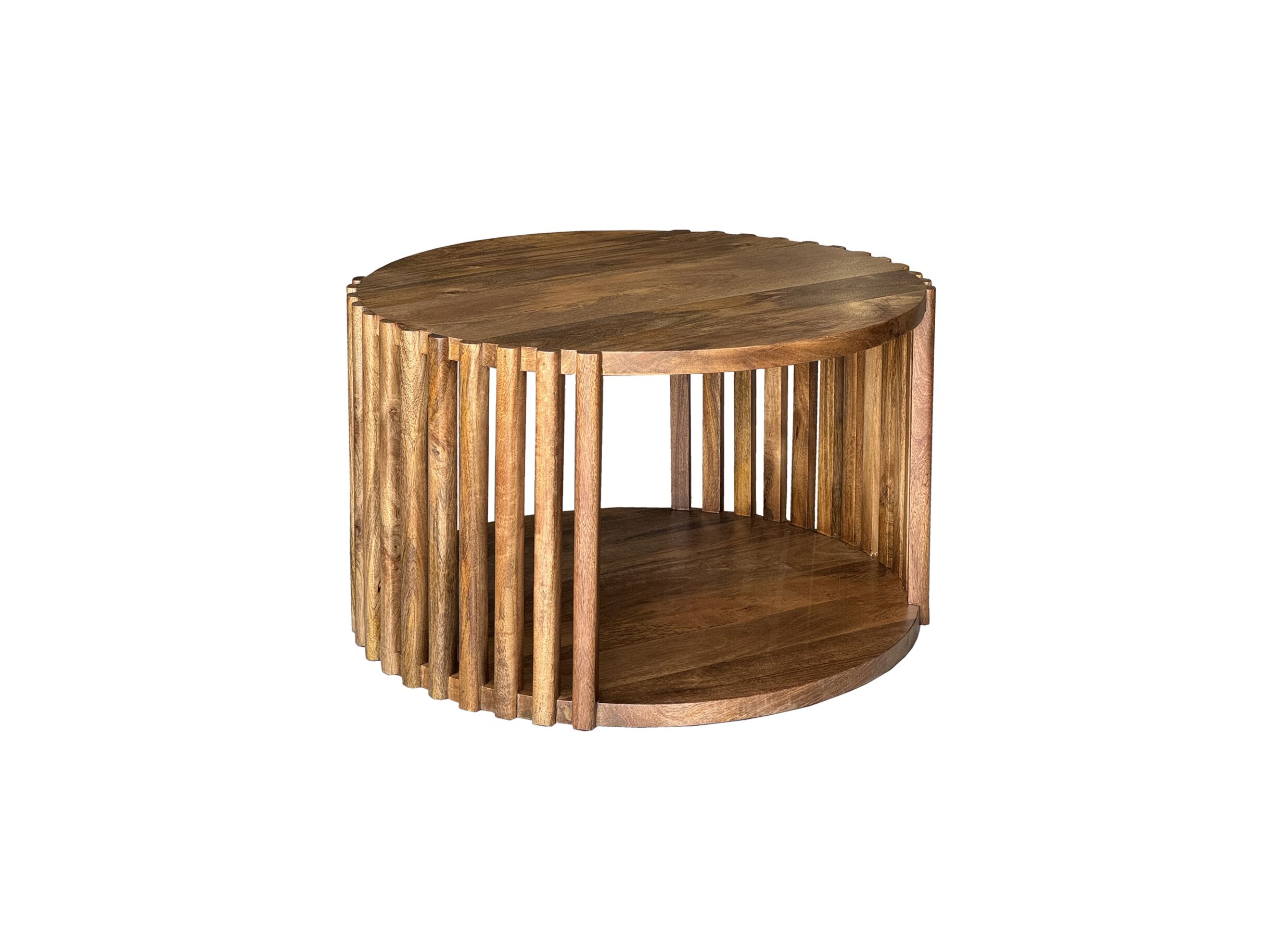 Table basse Solara bois massif ronde avec rangement - Table basse Solara bois massif ronde avec rangement