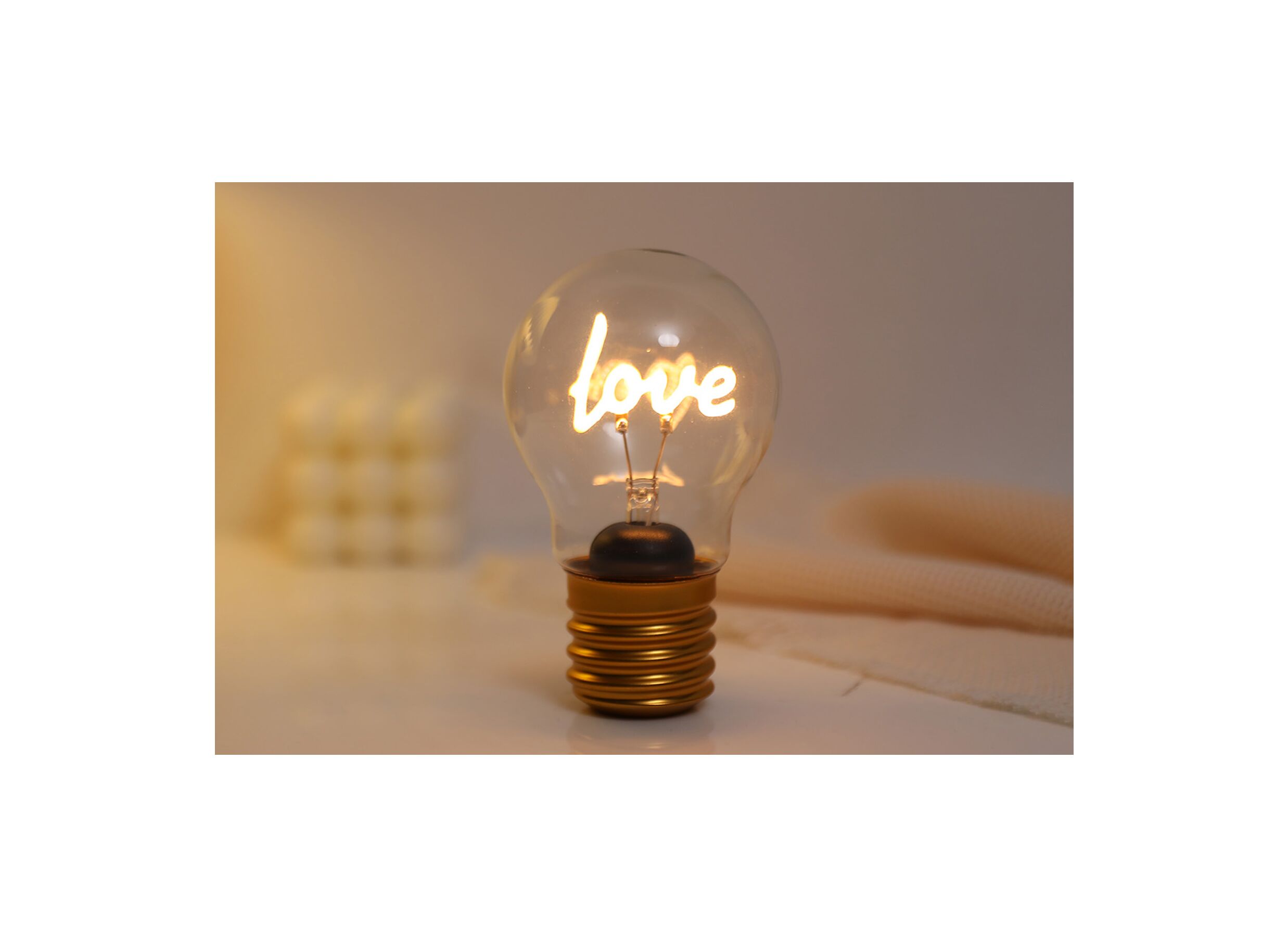 Tafellamp Bulb Shaped Light Love - glas & metaal - goud - Lampe de table Bulb Shaped Light Love - verre & métal - or