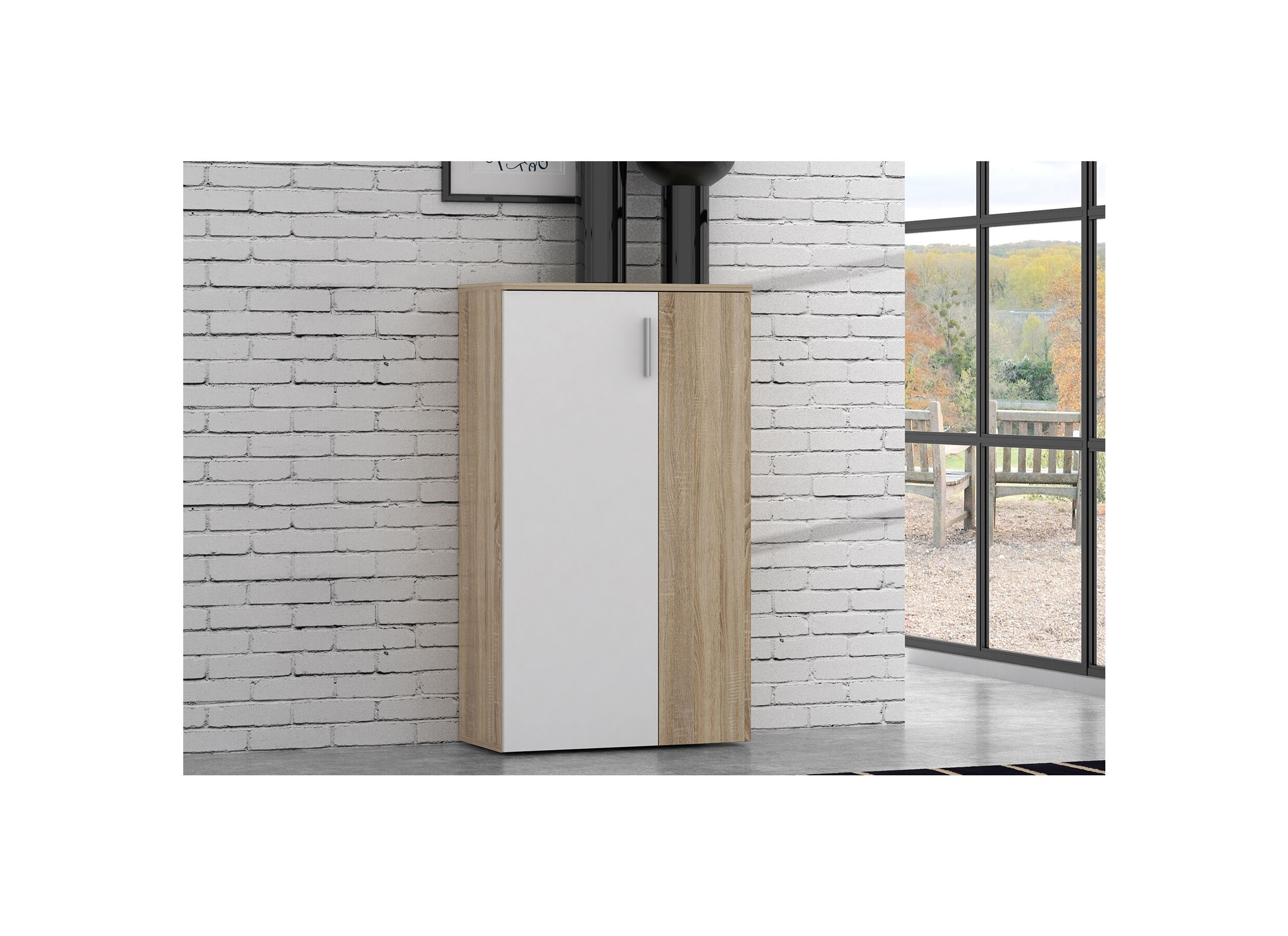 Armoire à chaussures 69x34x120cm - Armoire à chaussures Boots 69x34x120cm - panneau décor - chêne/blanc