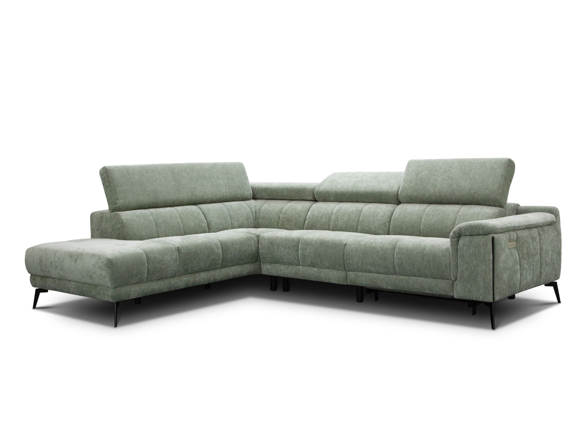 Aperçu - Canapé d'angle Amira 228x291cm - tissu - vert clair avec relax