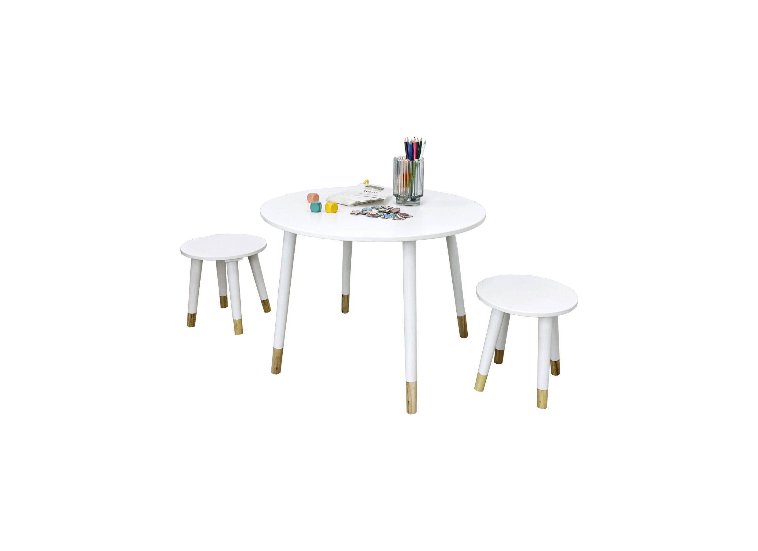 Kinderset tafel & 2 stoelen - MDF & hout - wit - Ensemble enfant table & 2 chaises - MDF & bois - blanc