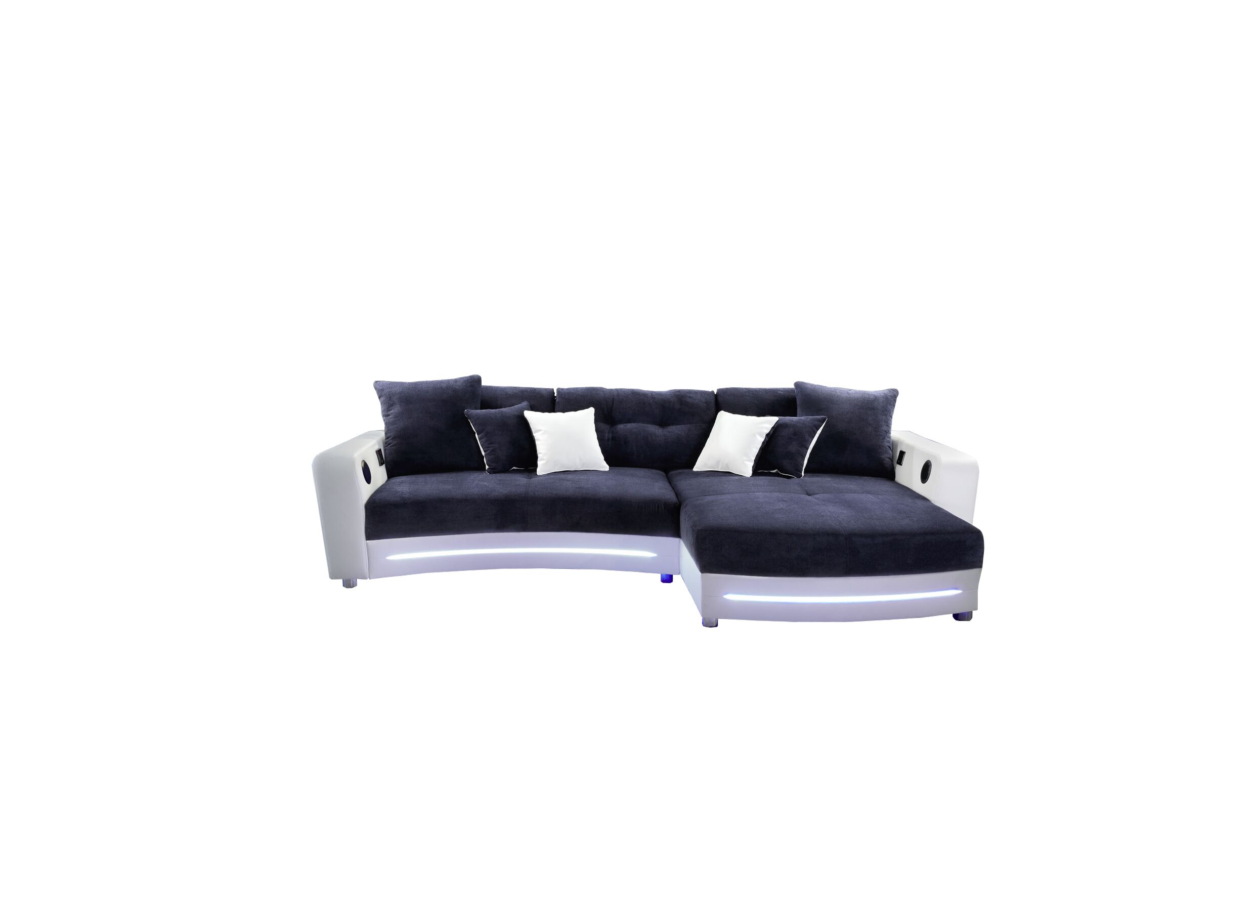 Hoeksalon Laredo 322x190cm - lederlook/stof blauw wit met LED-verlichting