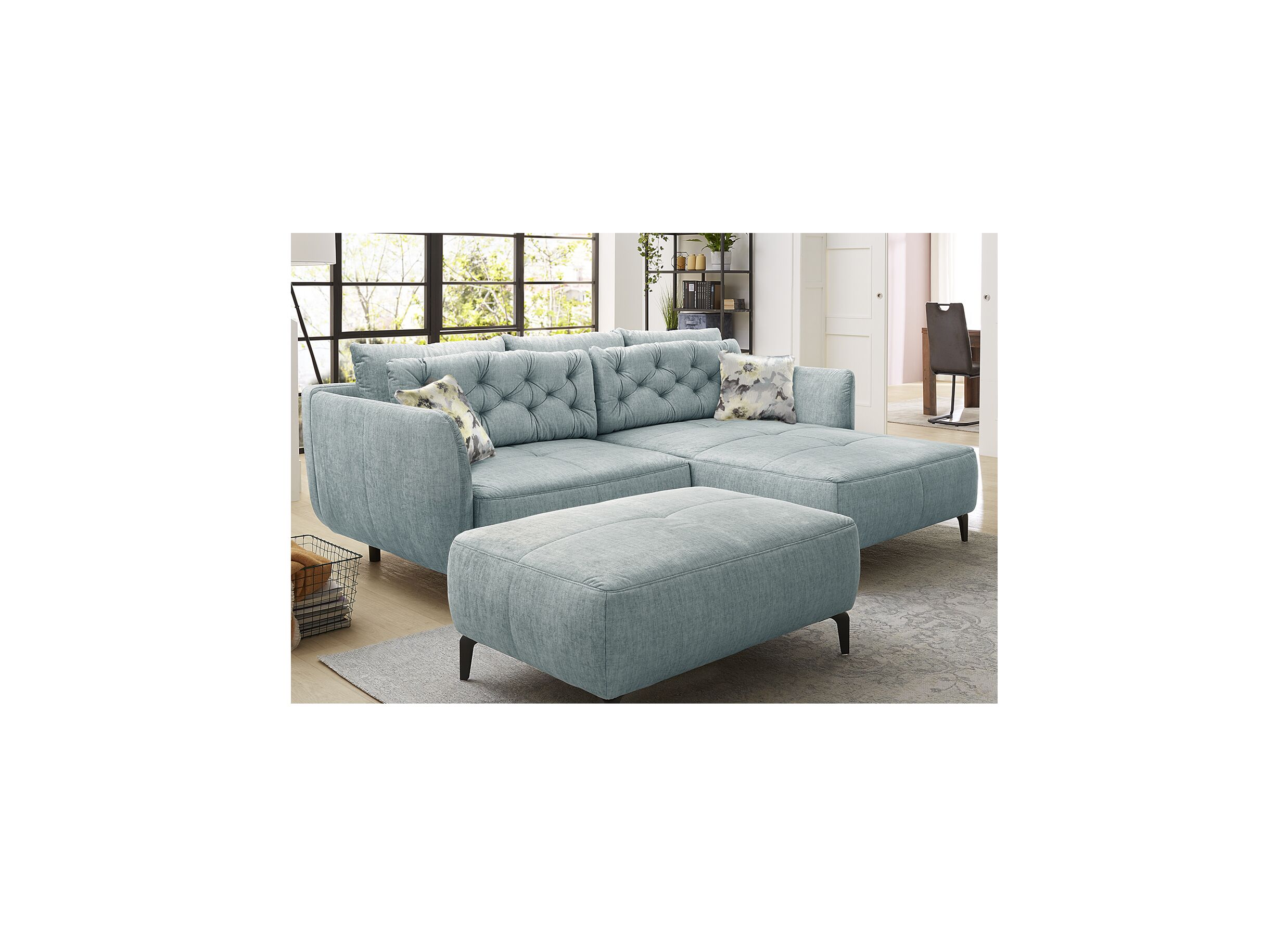 Hoeksalon Saulo 251x187cm - stof - lichtblauw