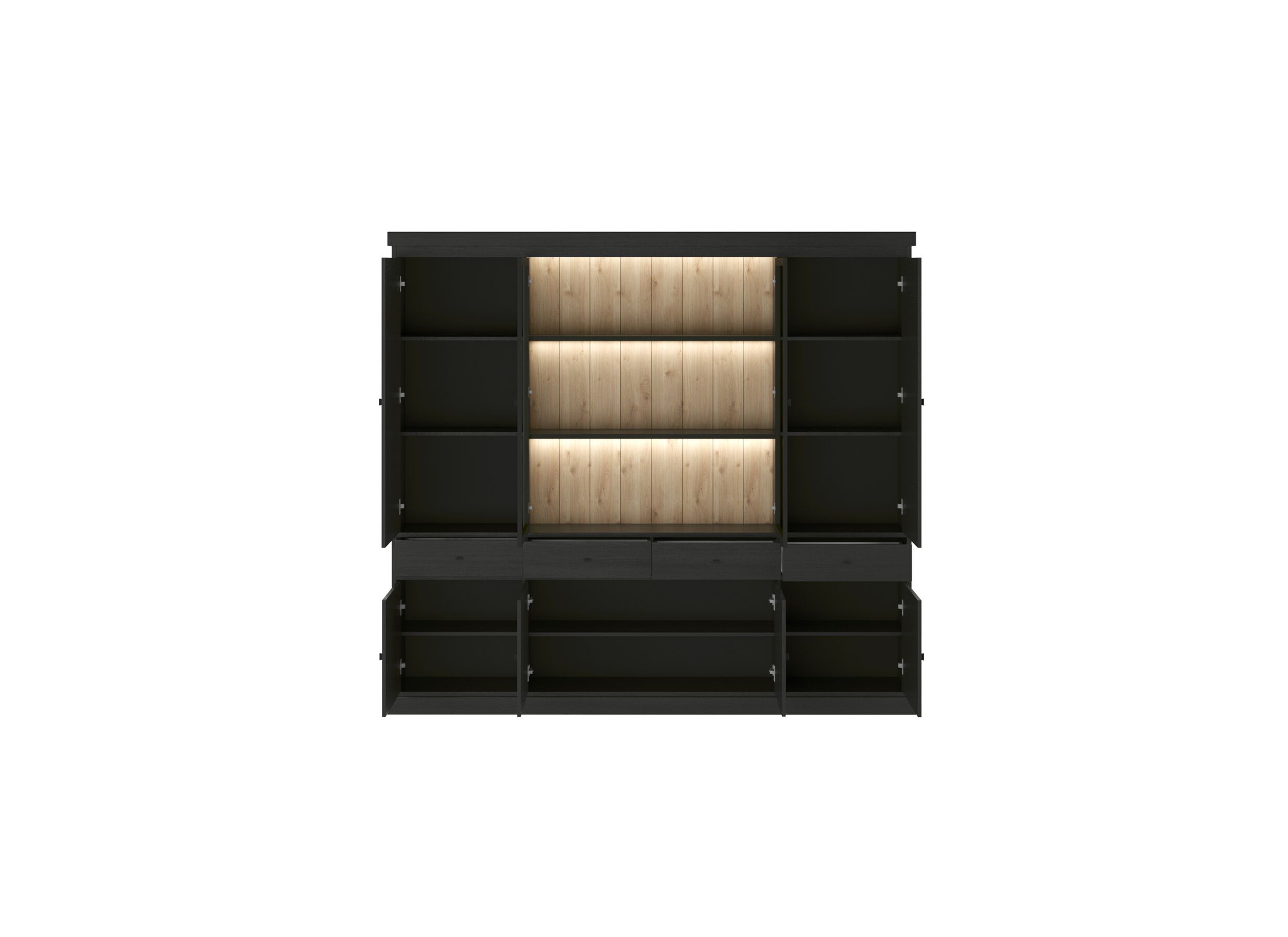 Vitrinekast Valencia 240cm - decor - zwarte eik