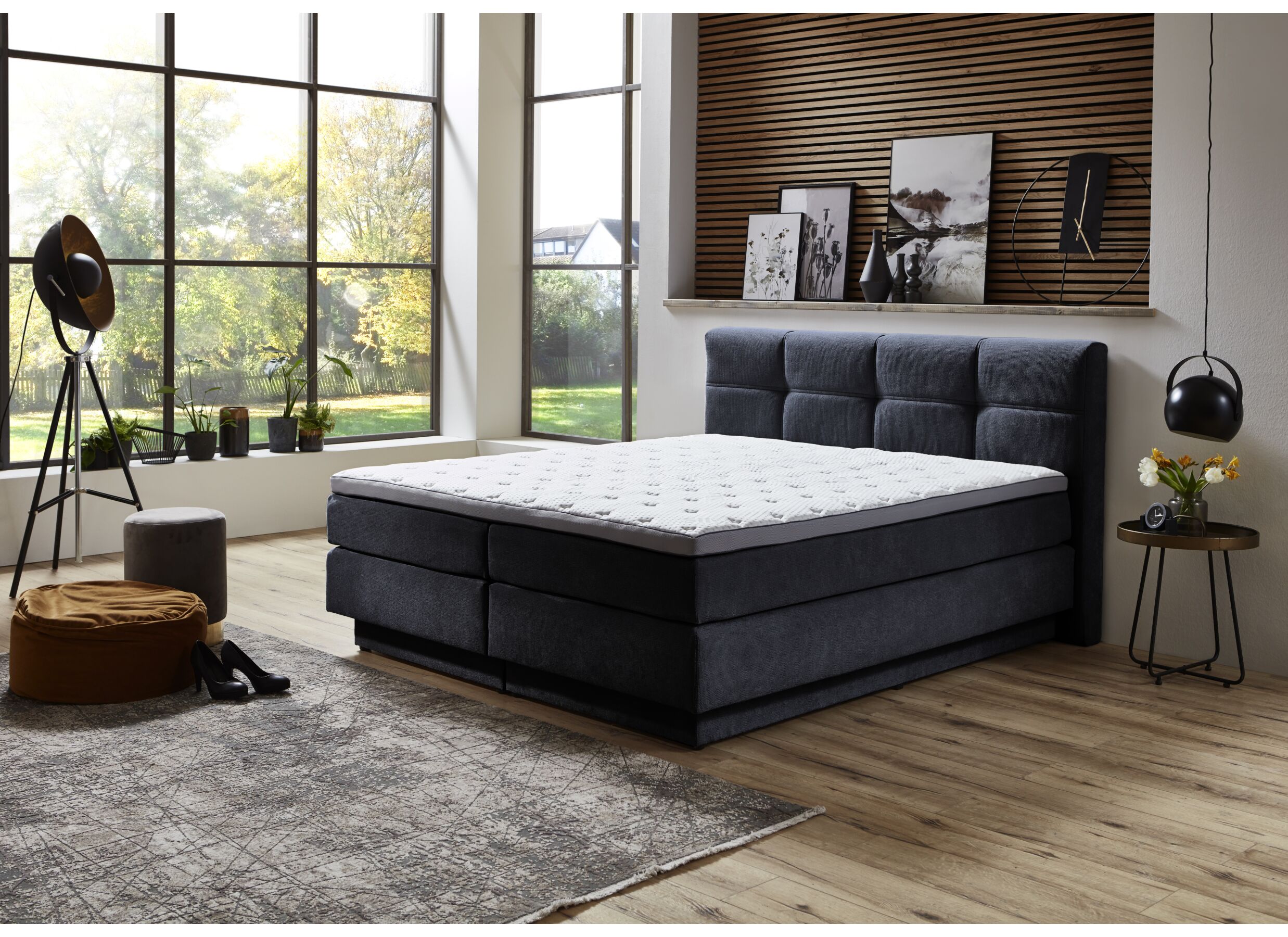 Foto ambiance - Boxspring BX2110 Portage 180x200cm - tissu - gris bleu avec rangement