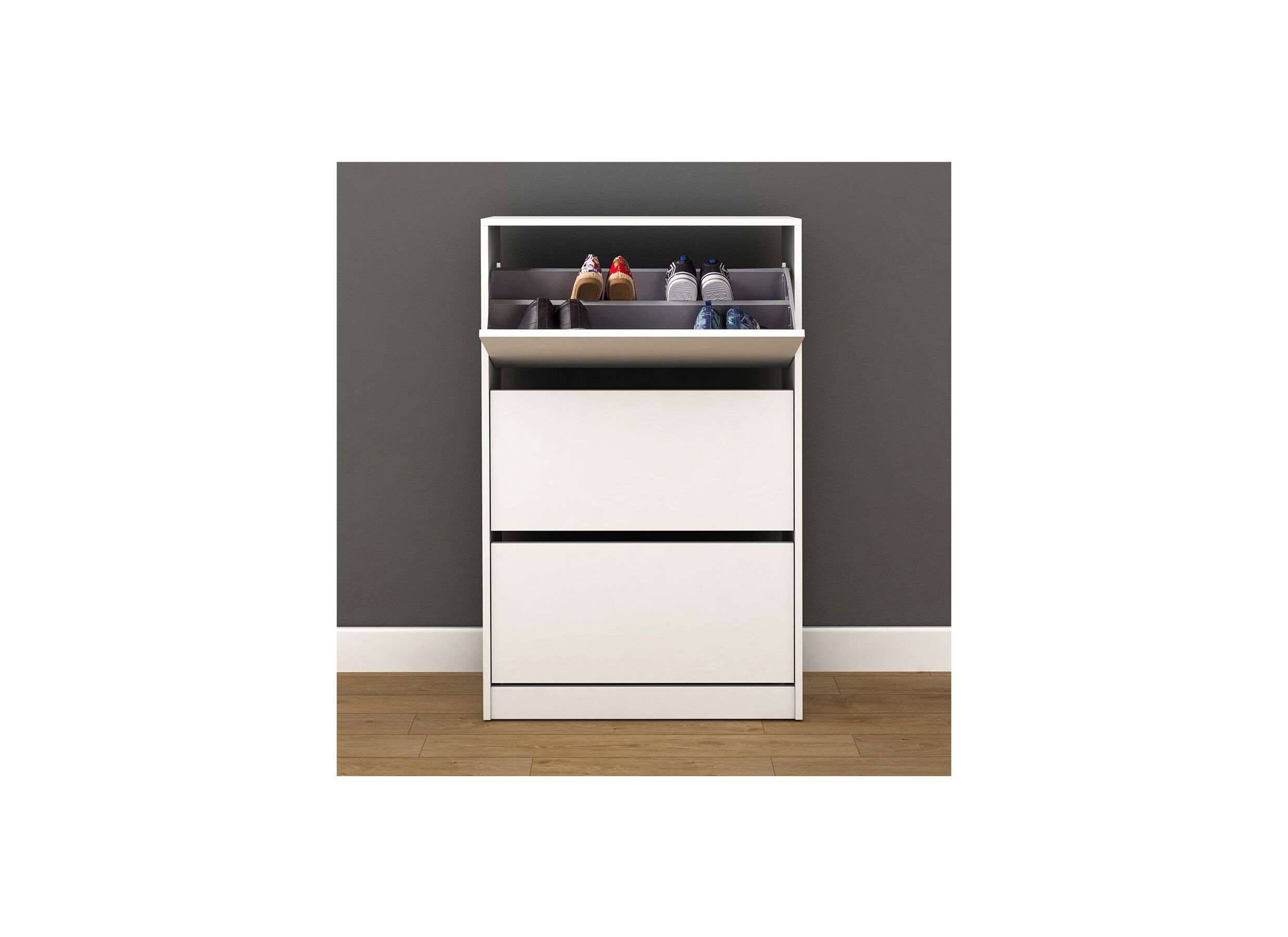 Armoire à chaussures Wellington 73x26x119cm - melamine - blanc