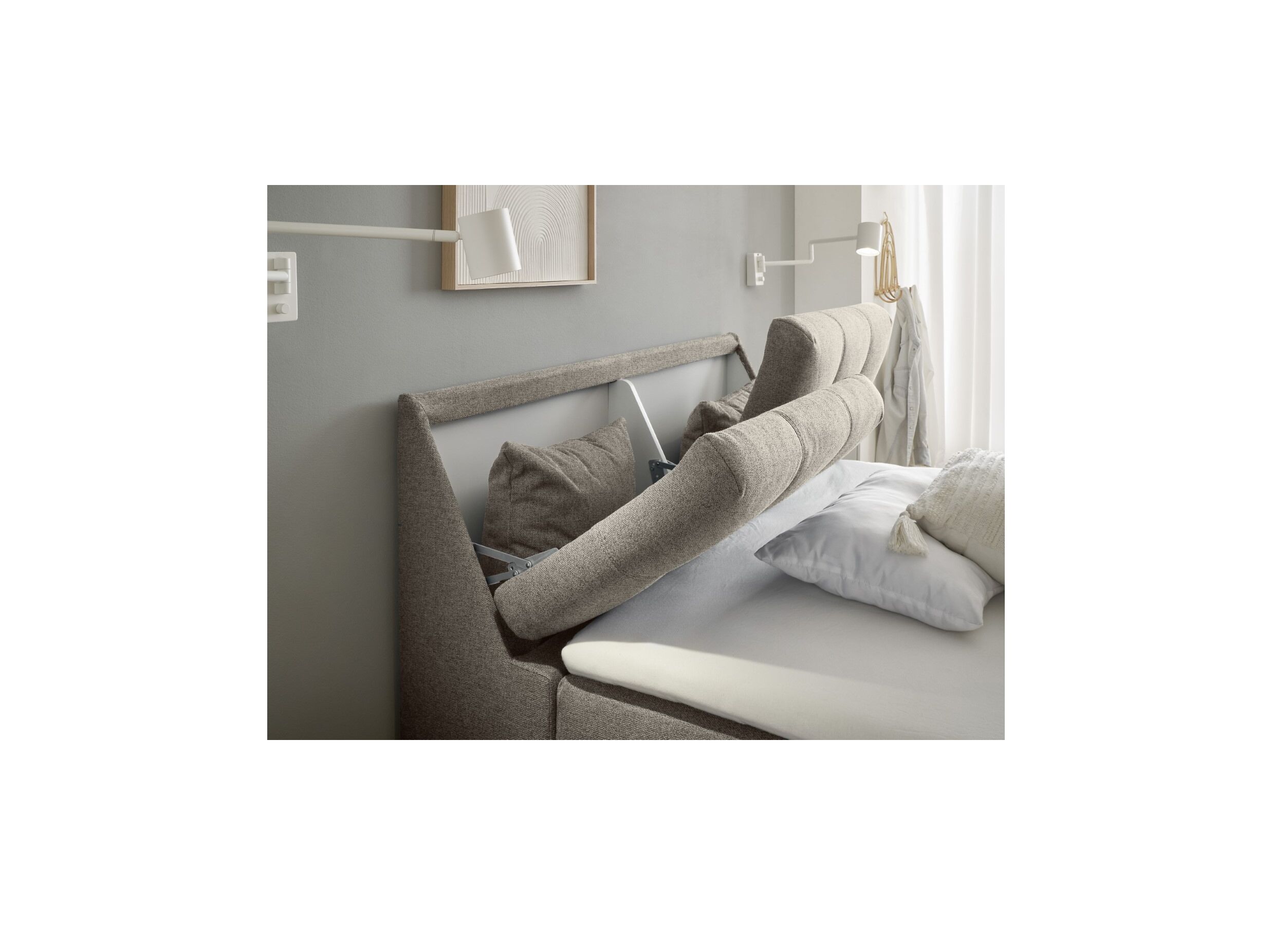 Sfeerfoto - Bedbox Atlantis 140x200cm met opbergruimte stof zand