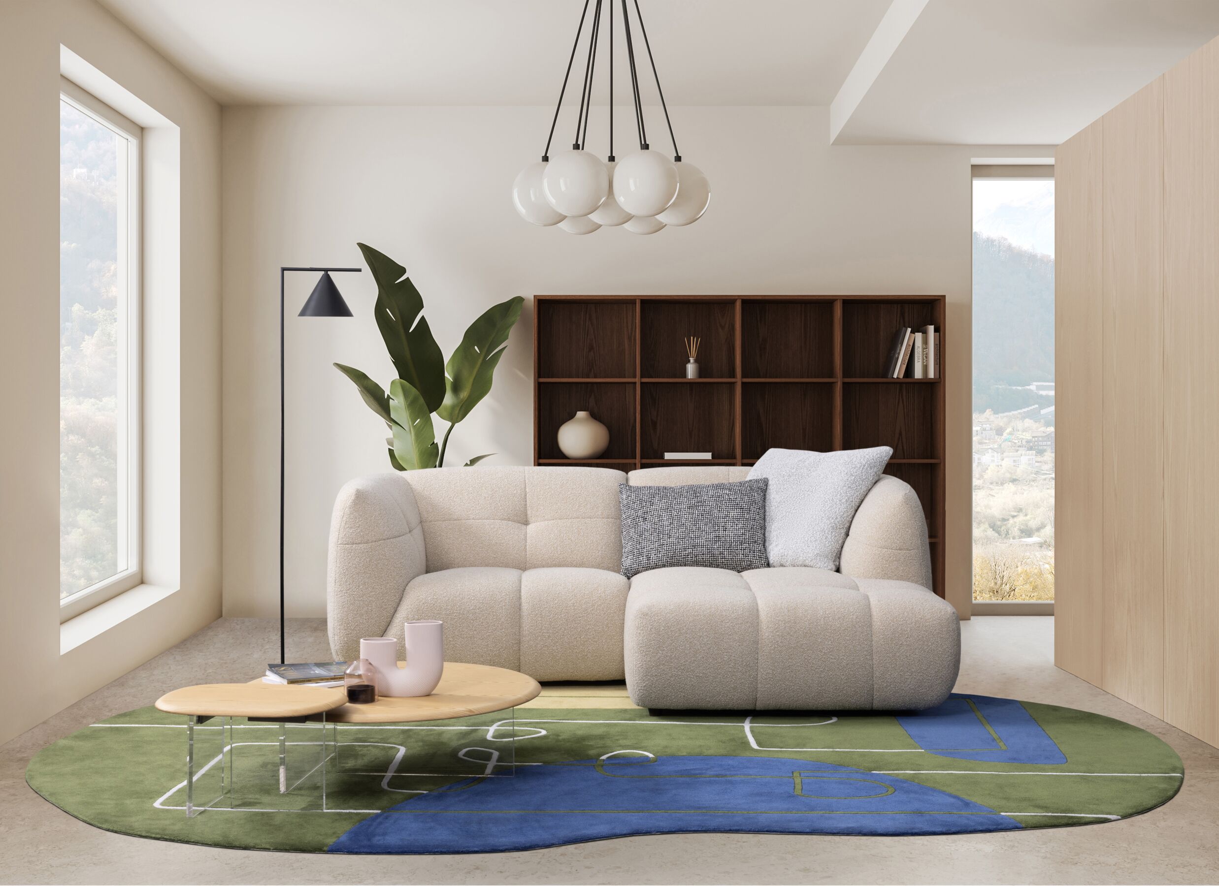 Sfeerfoto - Hoeksalon Bric 224x162cm - stof - naturel