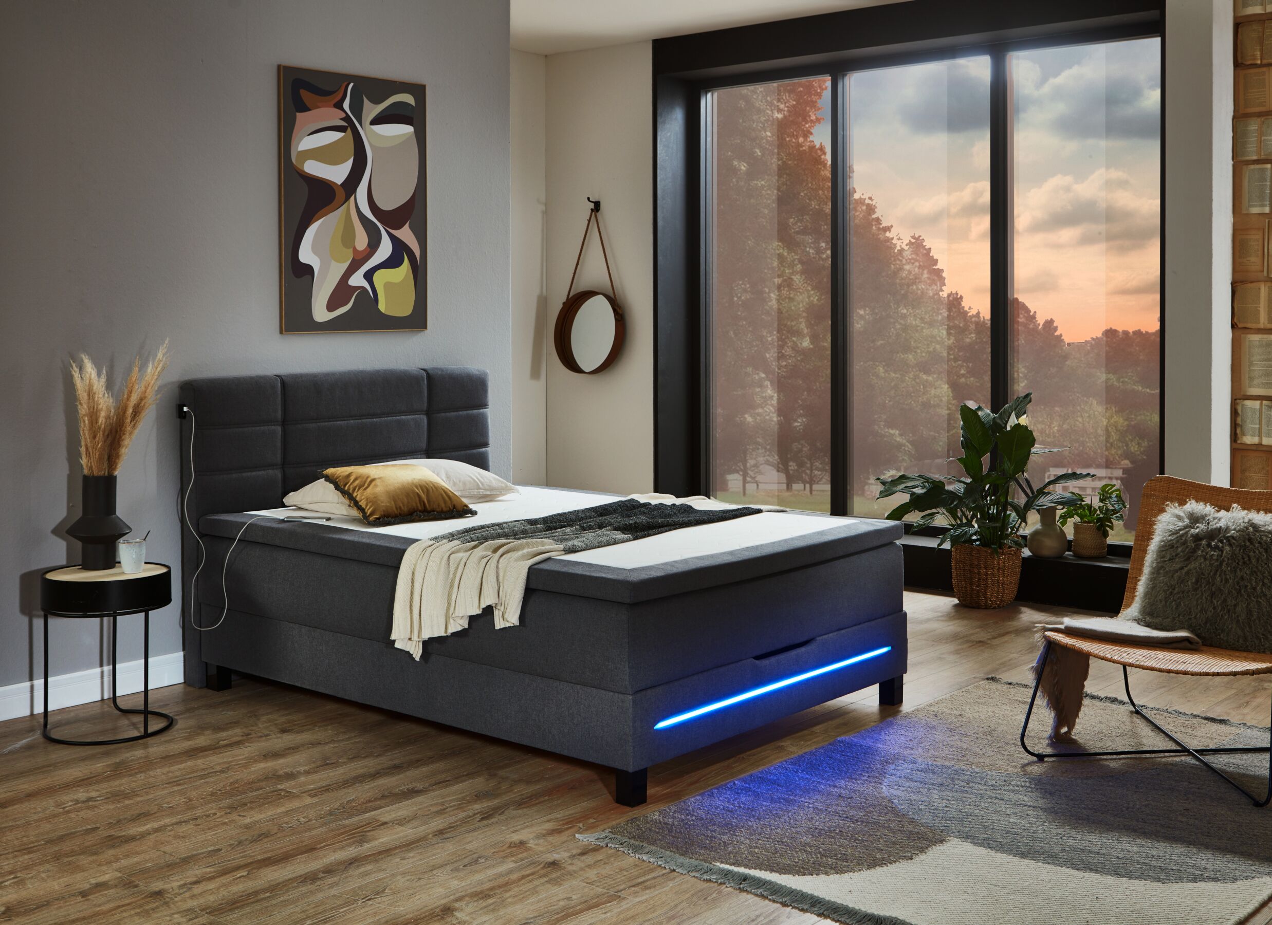 Sfeerfoto - Boxspring BX2260 140x200cm - stof - charcoal met opbergruimte