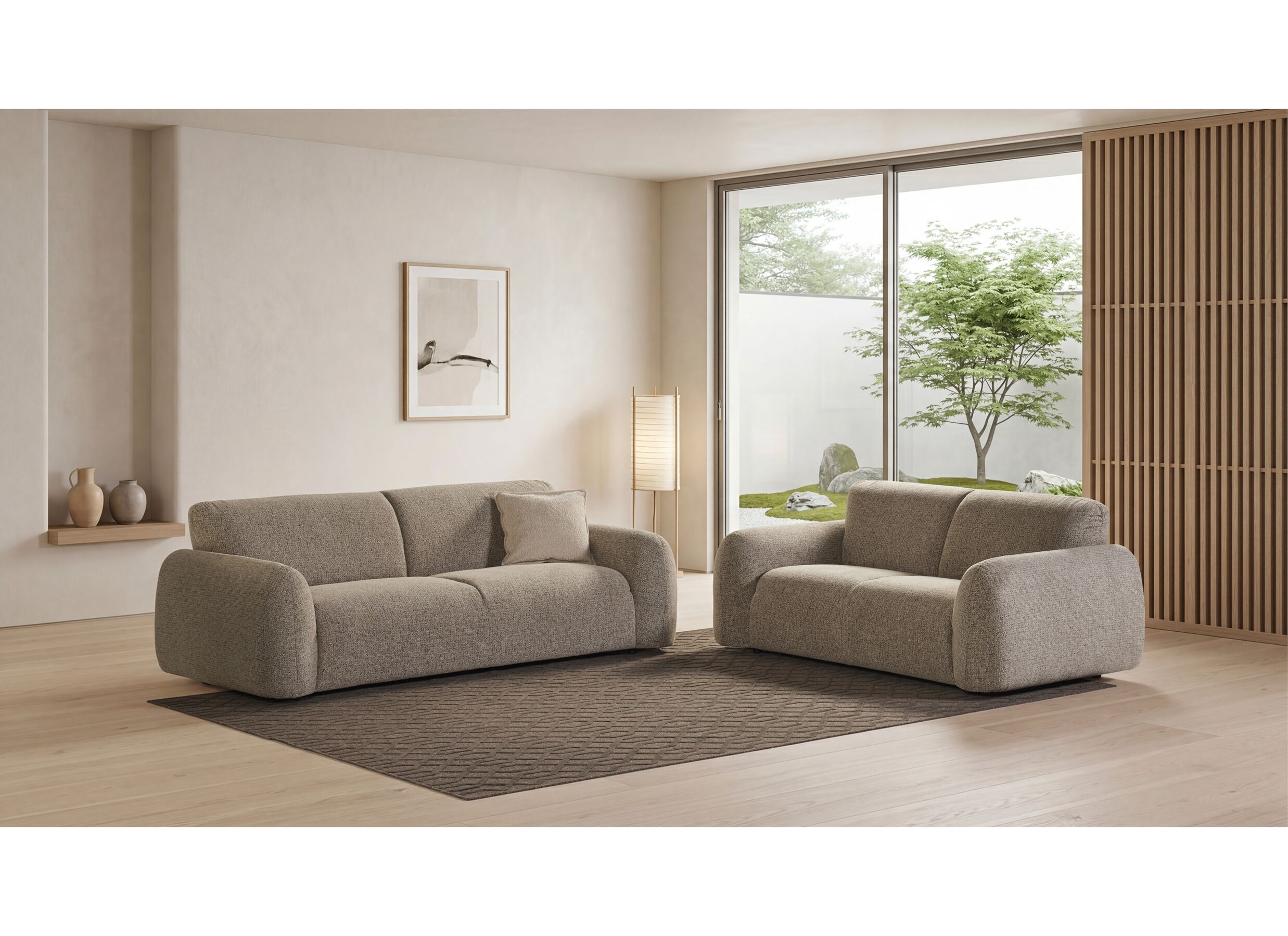 Sfeerfoto - Zetel Draver 3+2-zit - stof - camel