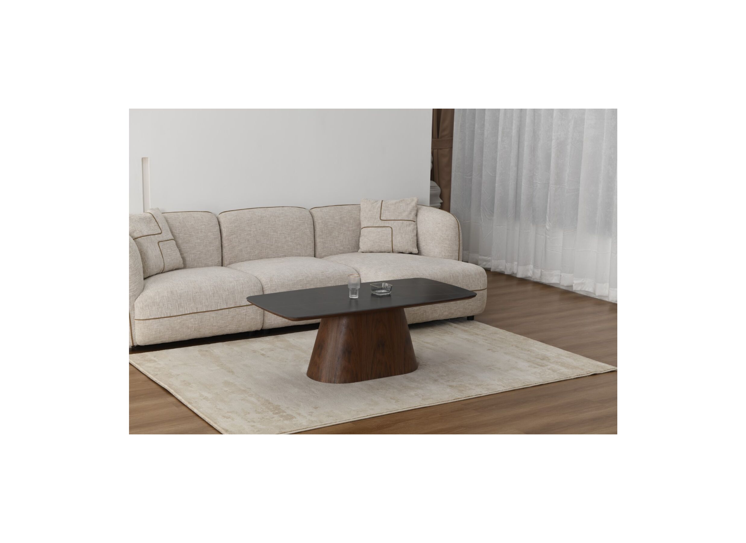 Foto ambiance - Table basse Indy 120x60cm - placage & céramique - marron noir