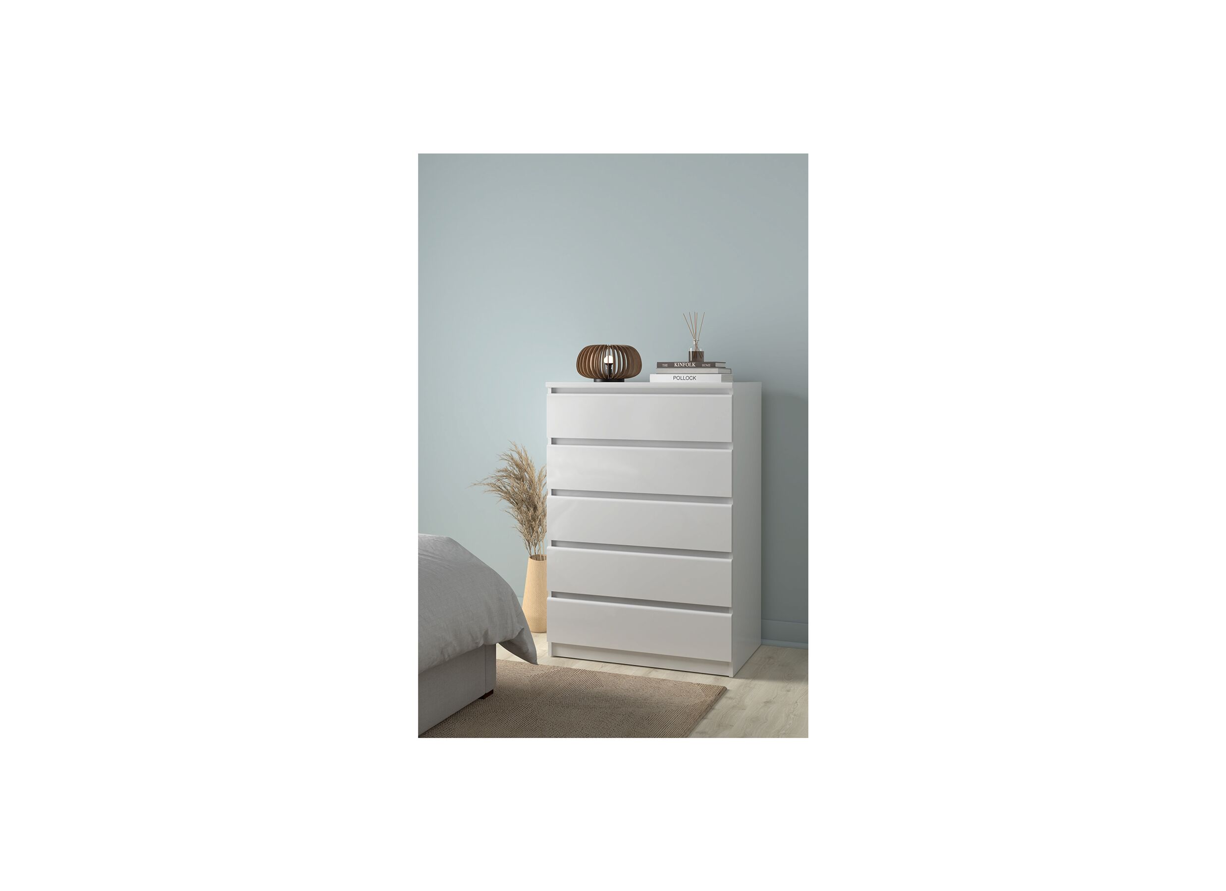 Commode Naia 77x50x112cm - mélamine - blanc laqué