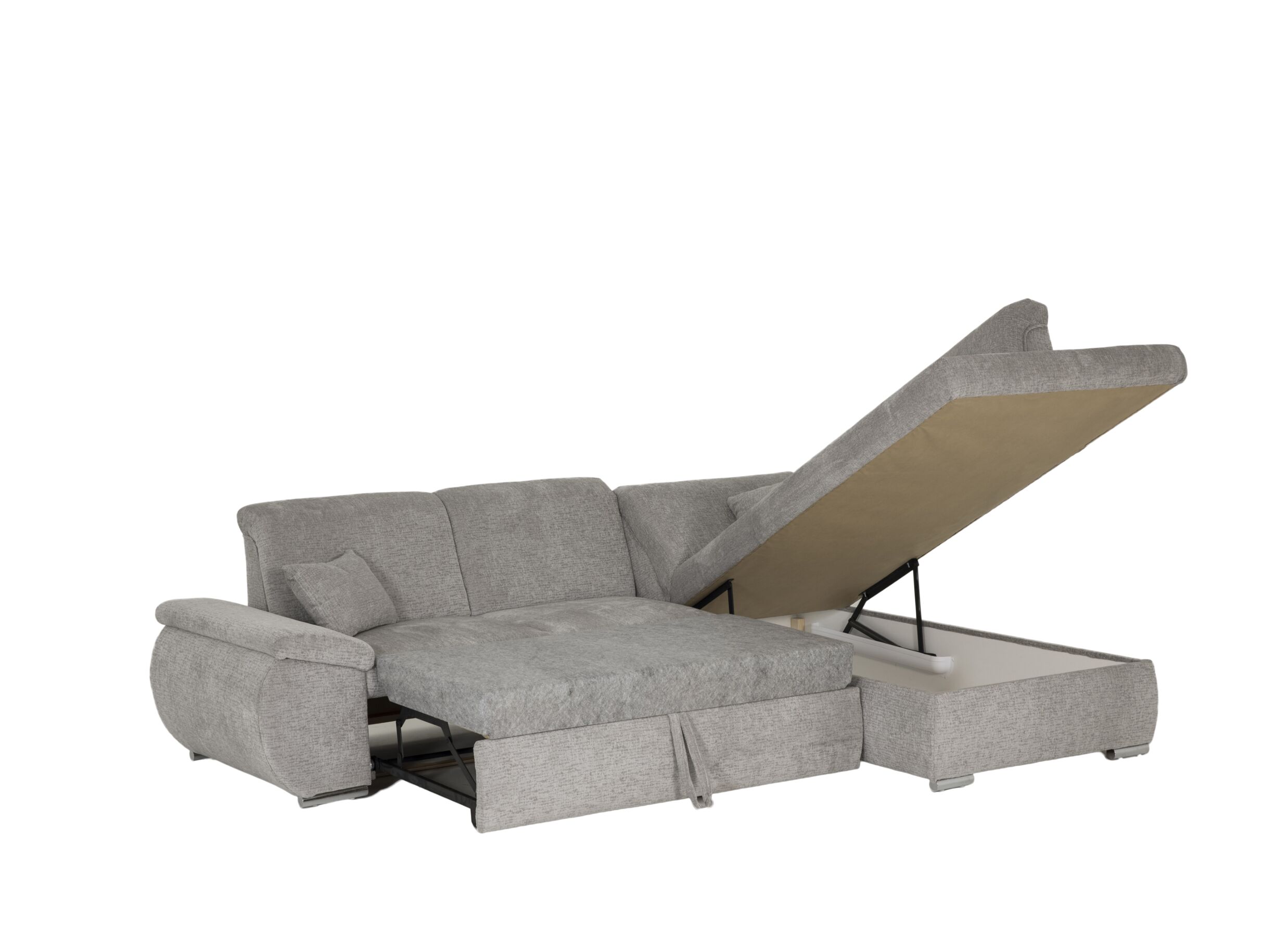 Aperçu - Canapé d'angle Caro 272x197cm - tissu - gris avec fonction lit et rangement