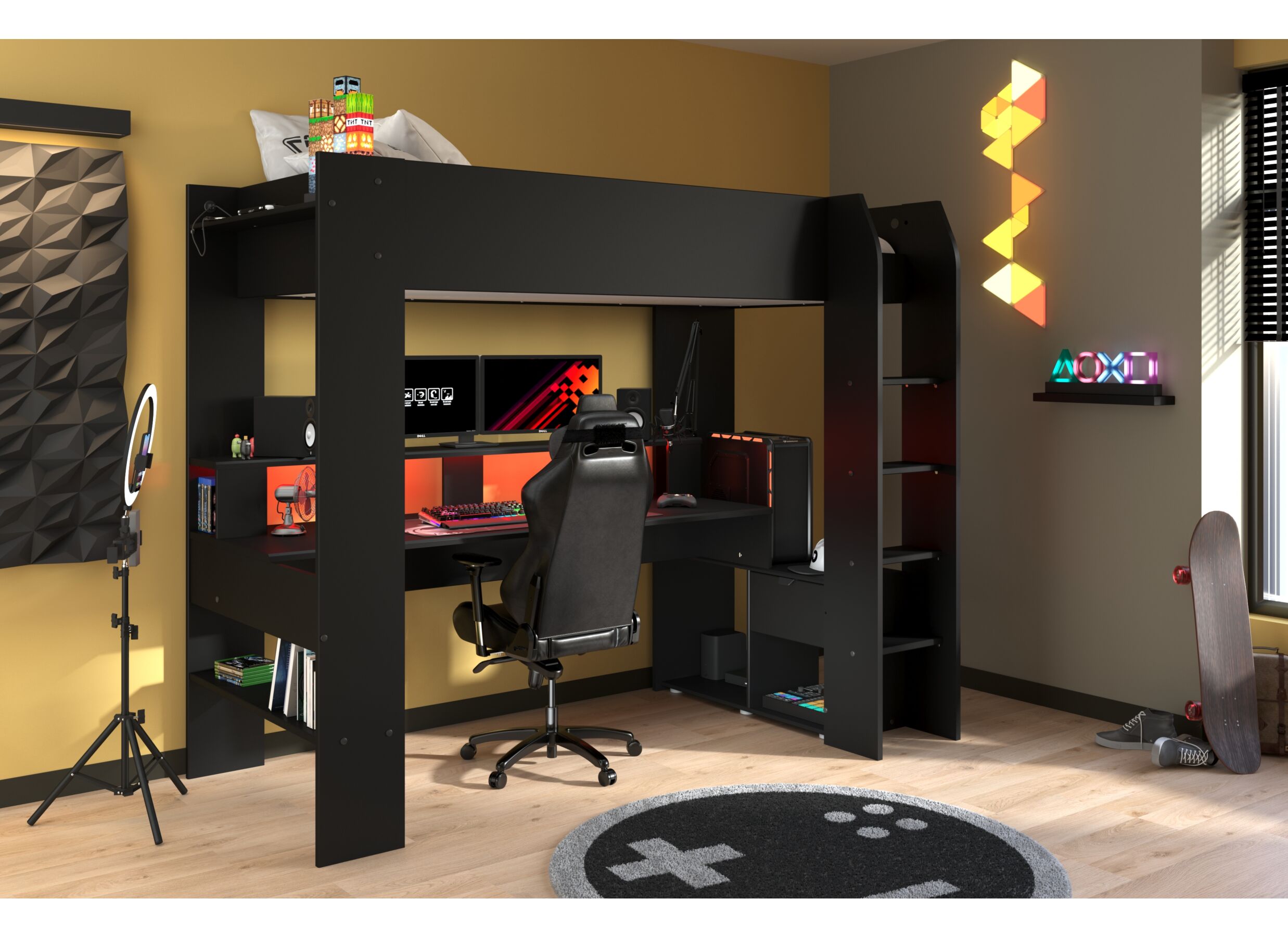 Foto ambiance - Lit mezzanine Black Stipple 90x200cm noir