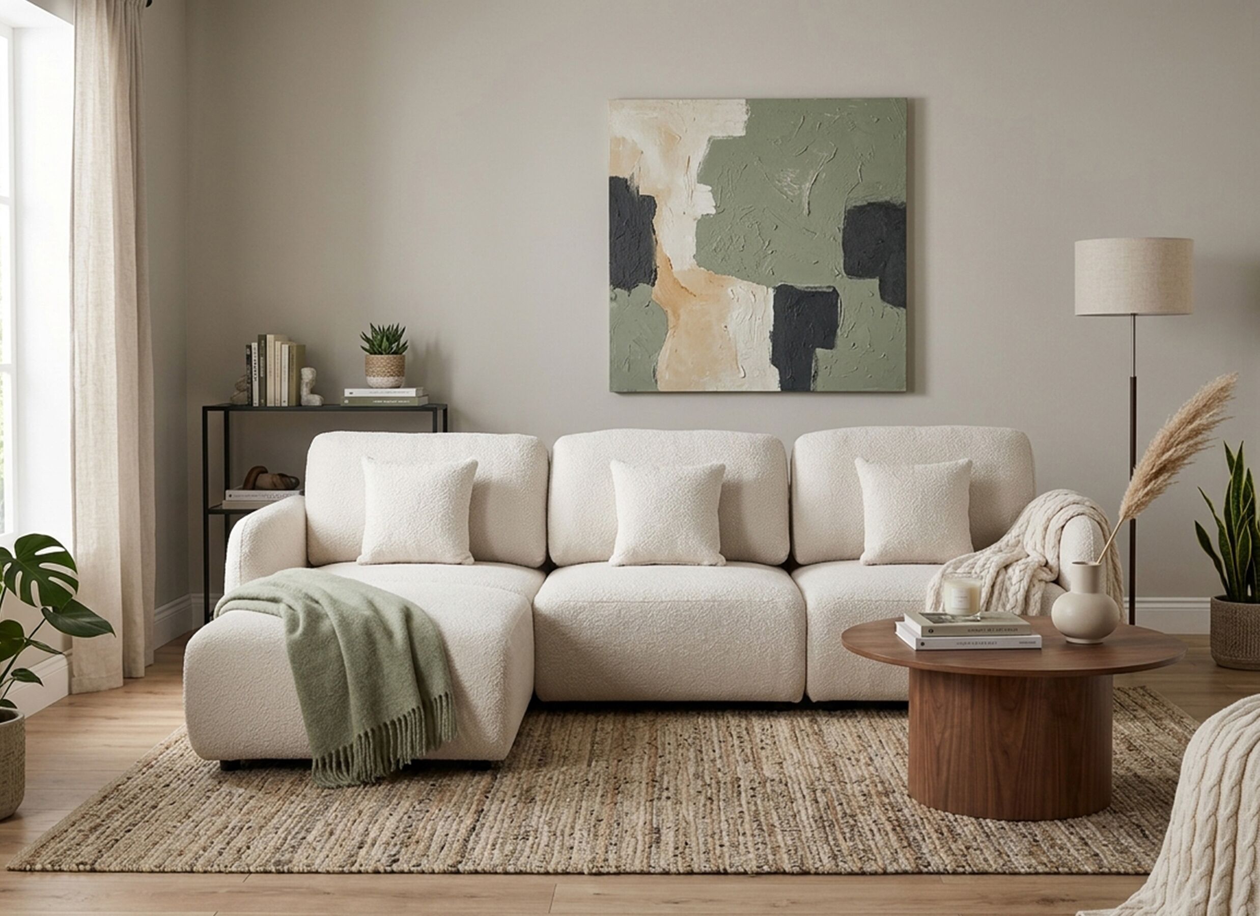 AI Generated - Canapé d'angle Danae 282x168cm - tissu - beige