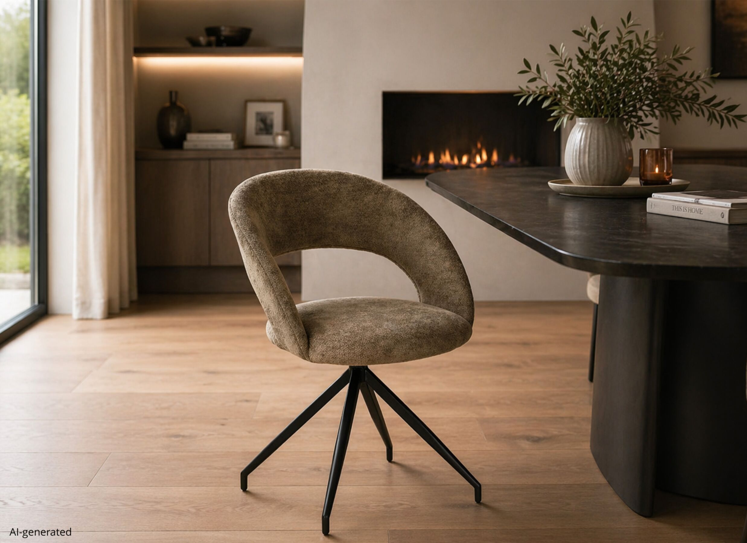 AI Generated - Chaise Indy 58x60x85cm - tissu - curry