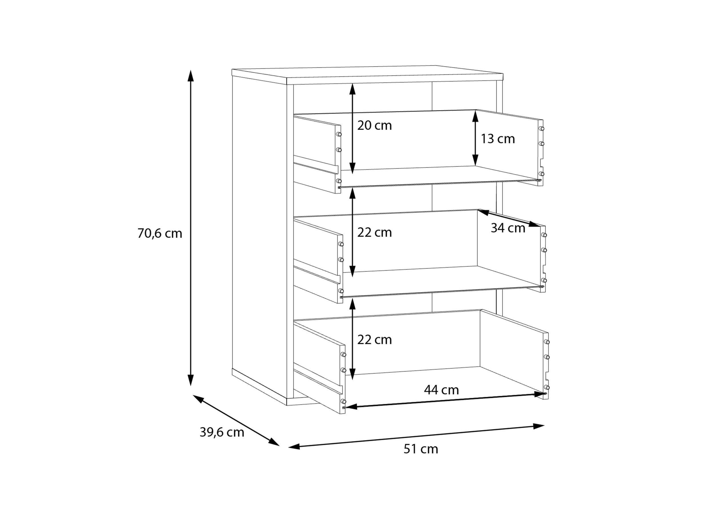 Dimensions - Commode 51x40x71cm - décor - gris