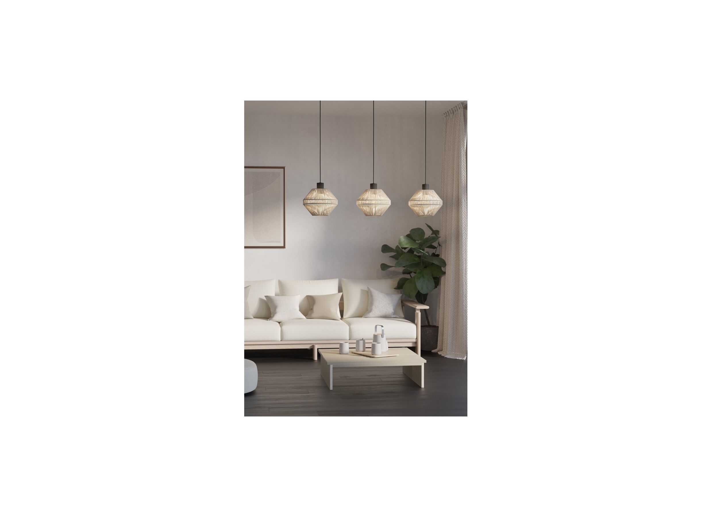 Sfeerfoto - Hanglamp Midsumer 92x22cm 40W E27 staal stof crème