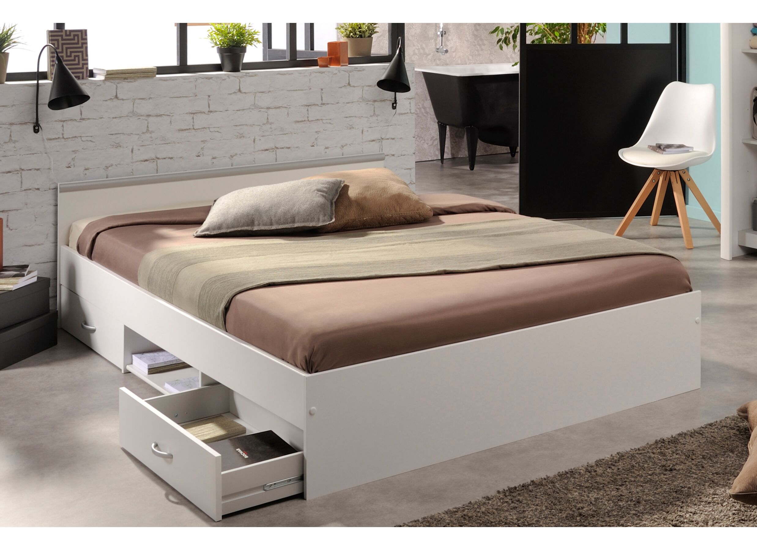 Bed Nashville 140x200cm - decor - wit met opbergruimte