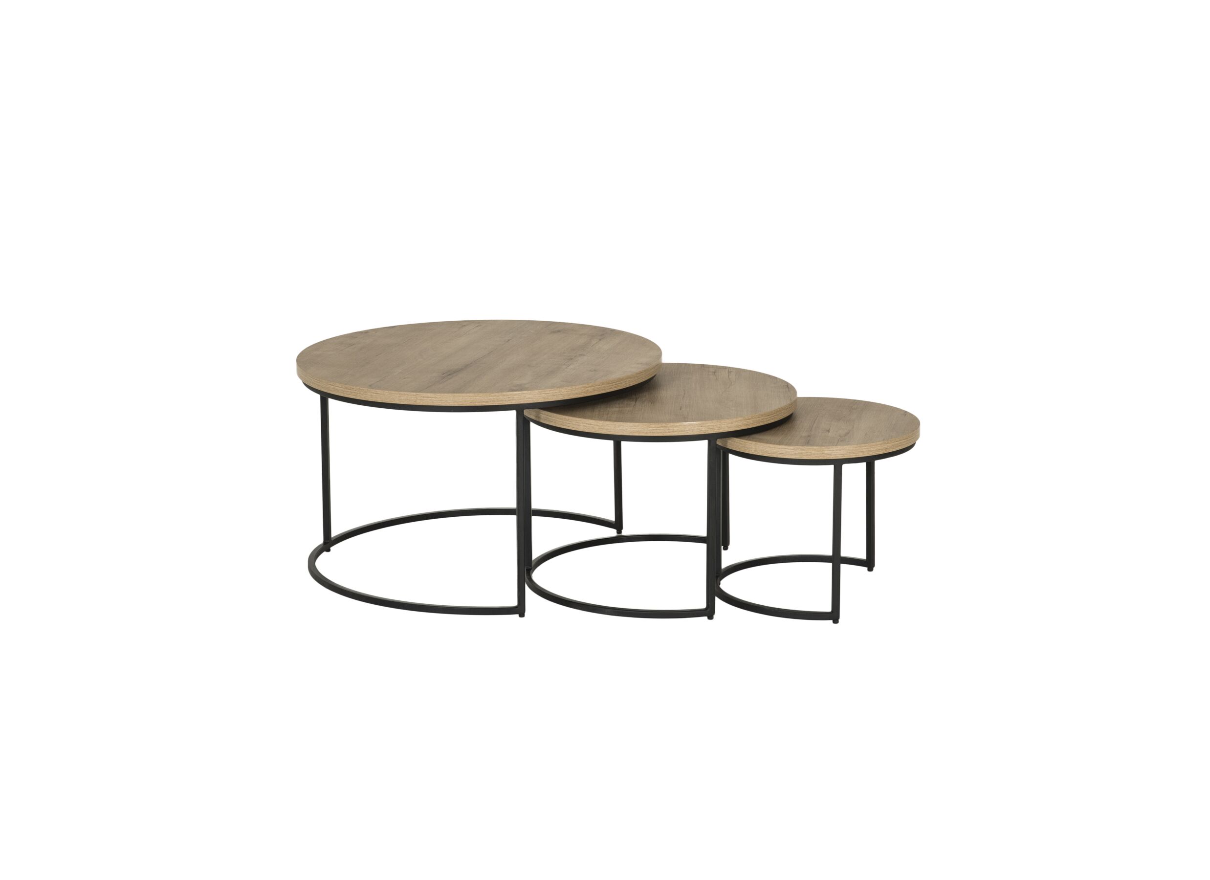 Overzichtsfoto - Bijzettafel Cronos Ø80cm - decor eik - naturel - set van 3