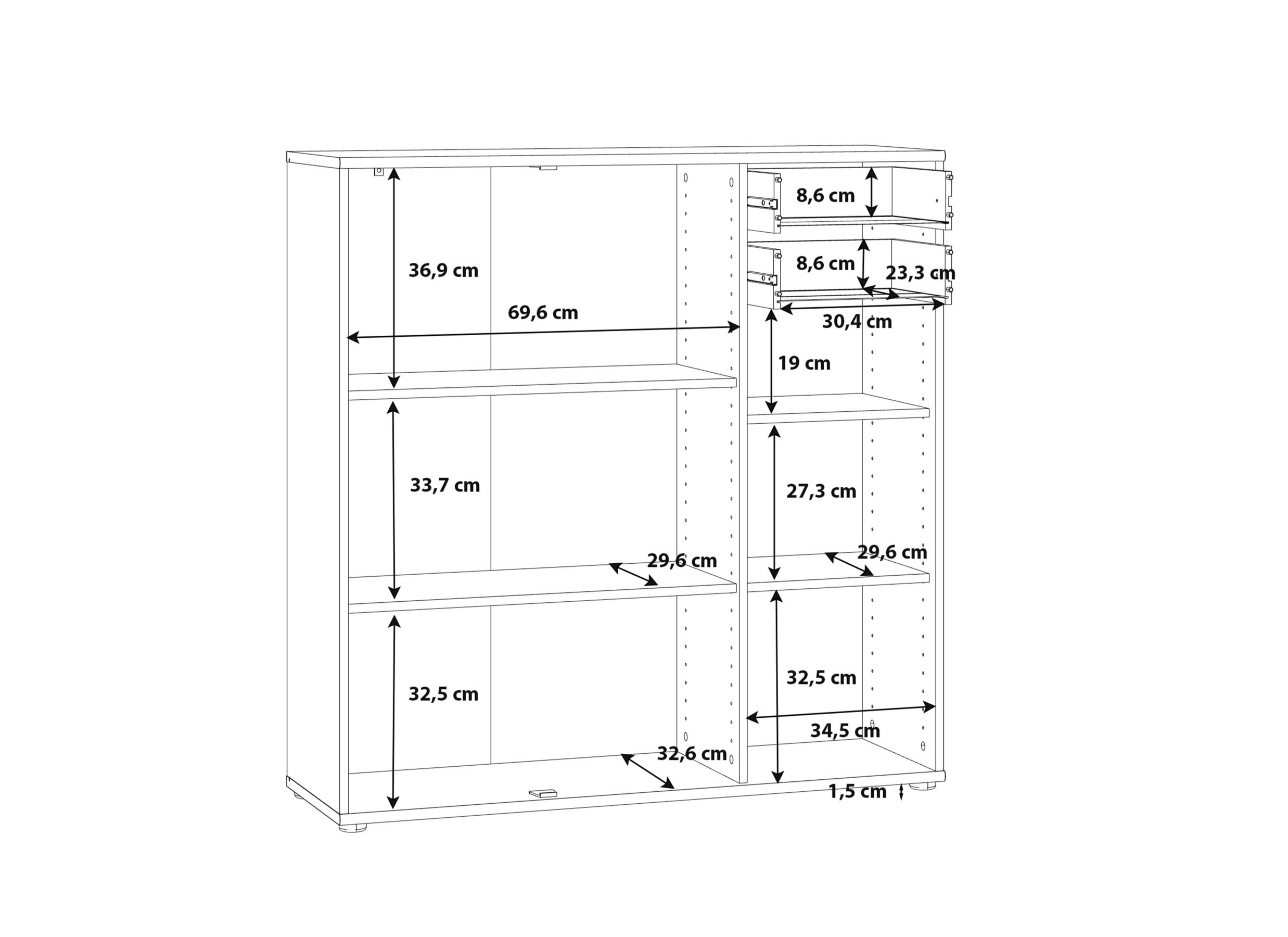 Dimensions - Commode Topic 109x35x111cm - décor - blanc