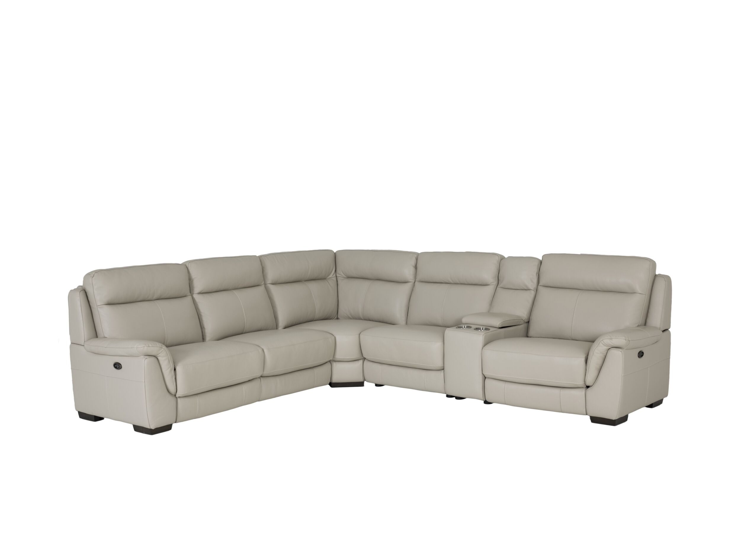 Hoeksalon May 289x321cm - leder - grijs beige met relax en middenarmsteun