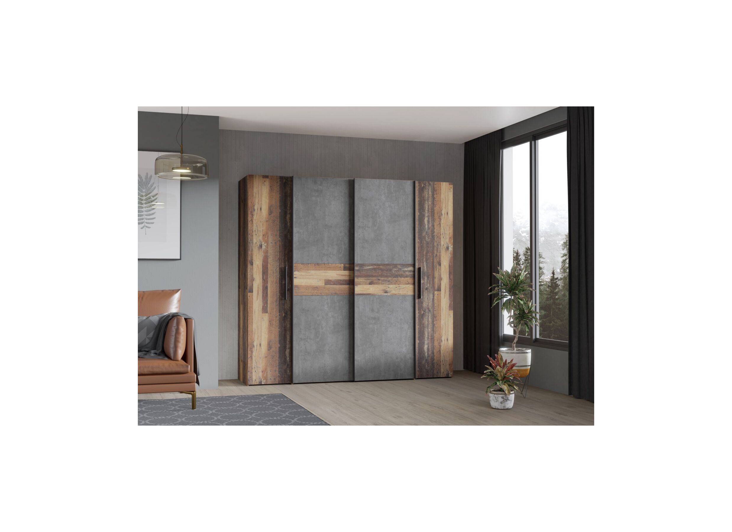 Garde-robe Kalixtus 200cm - décor - old wood/gris foncé