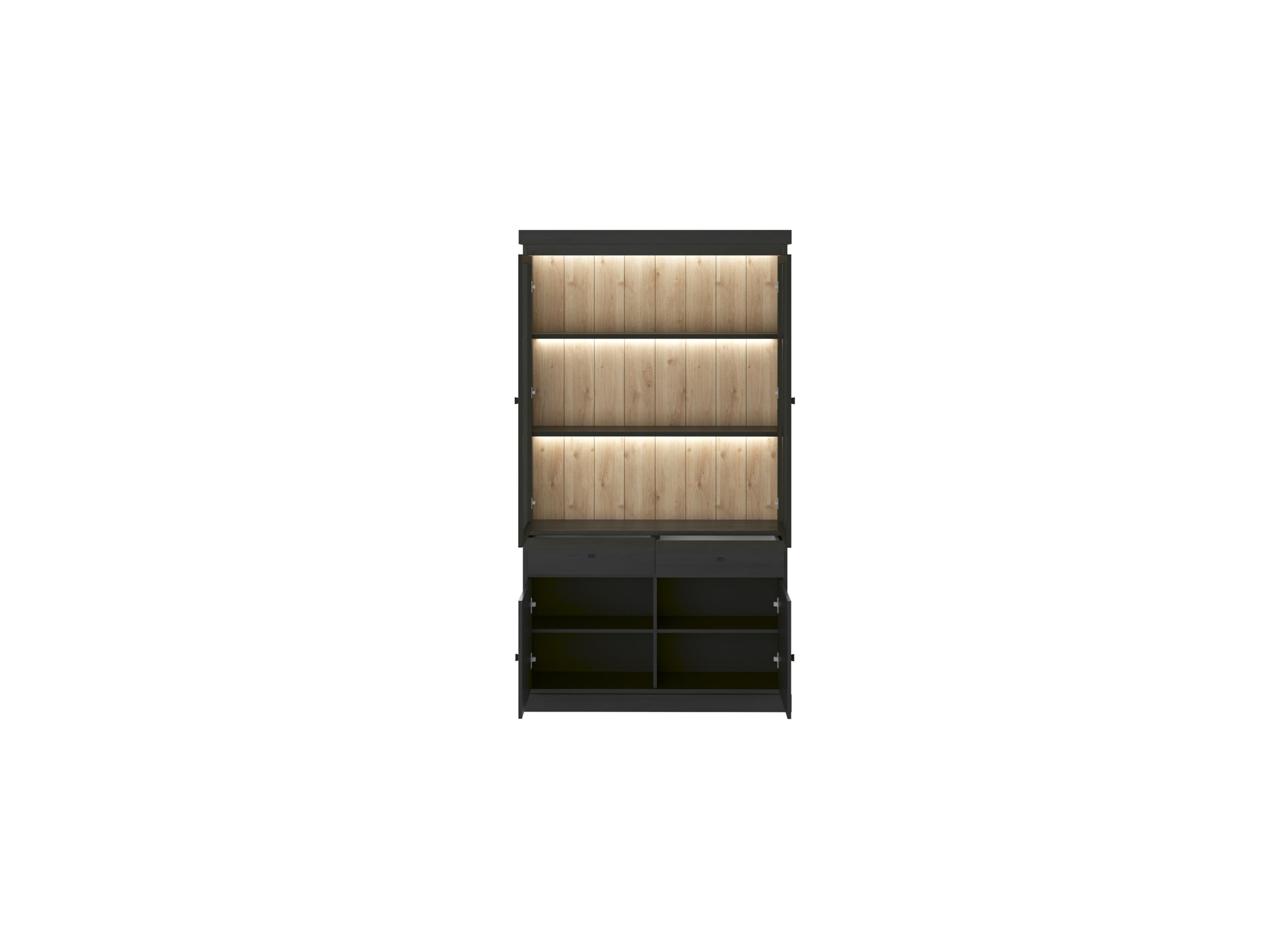 Vitrinekast Valencia 124cm - melamine - zwarte eik