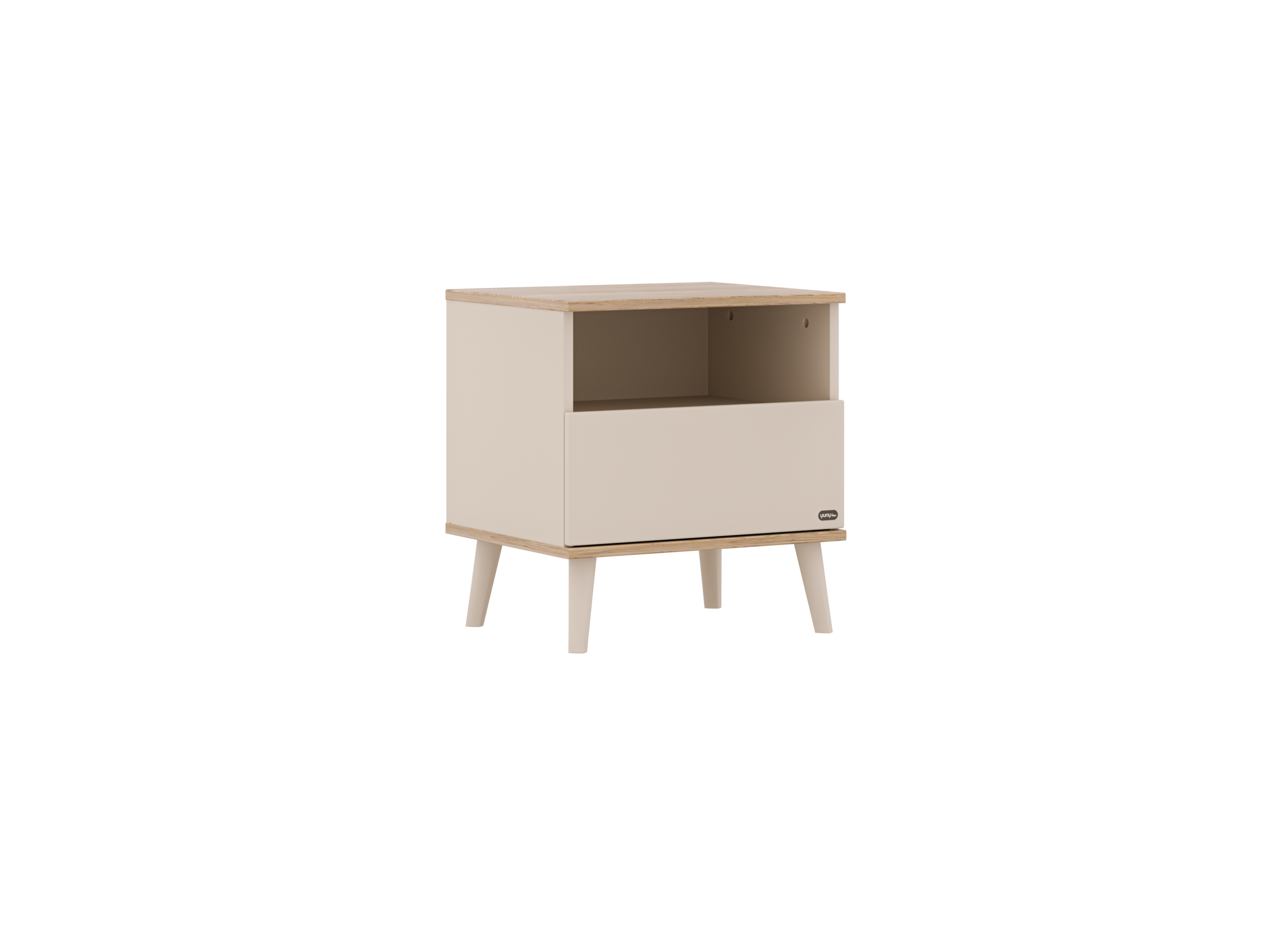Aperçu - Table de chevet Hazel 48x40x52cm - mélamine - beige & chêne montana