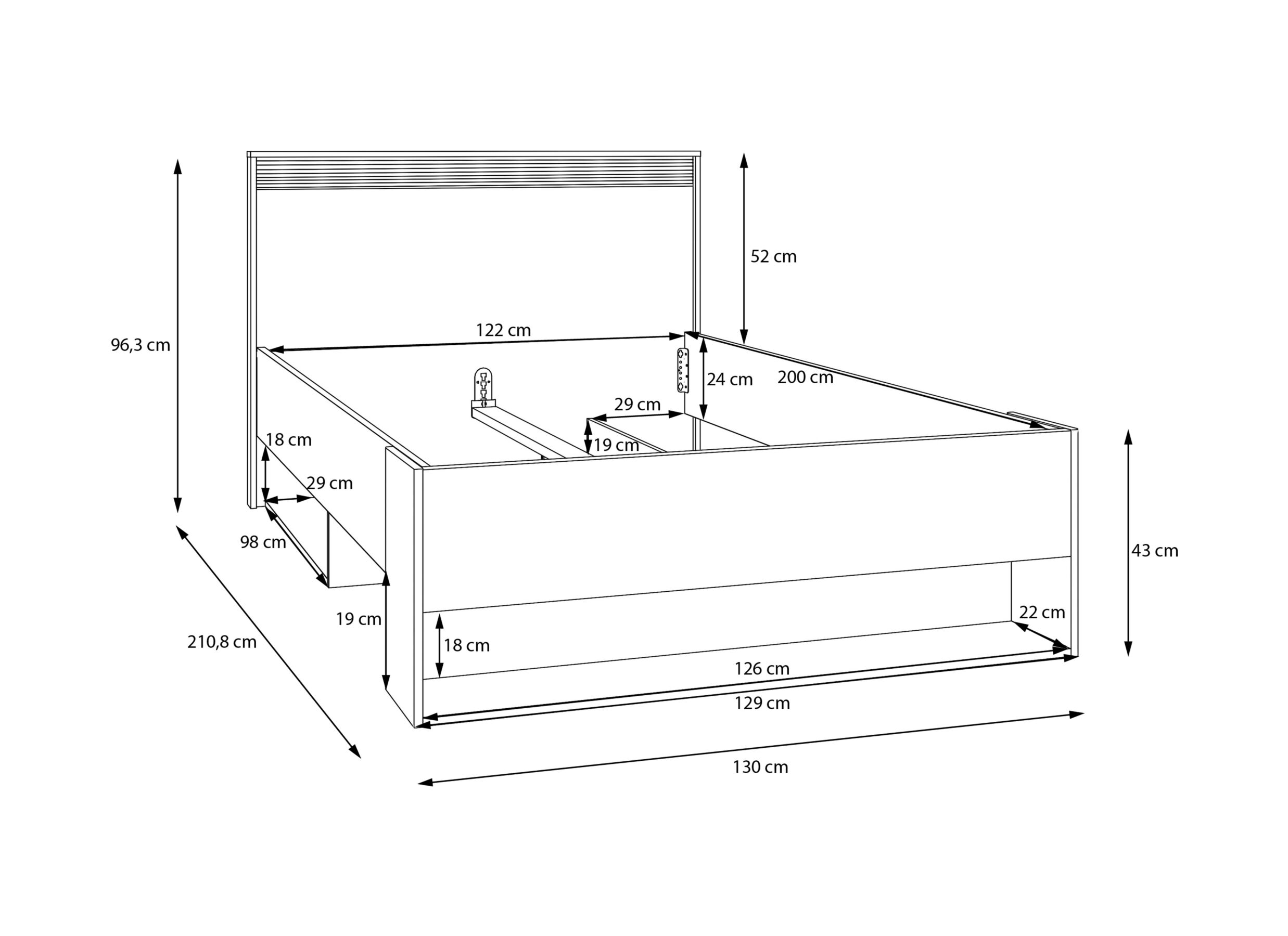 Dimensions - Lit Wexlin 120x200cm - décor - sand & mauvella oak