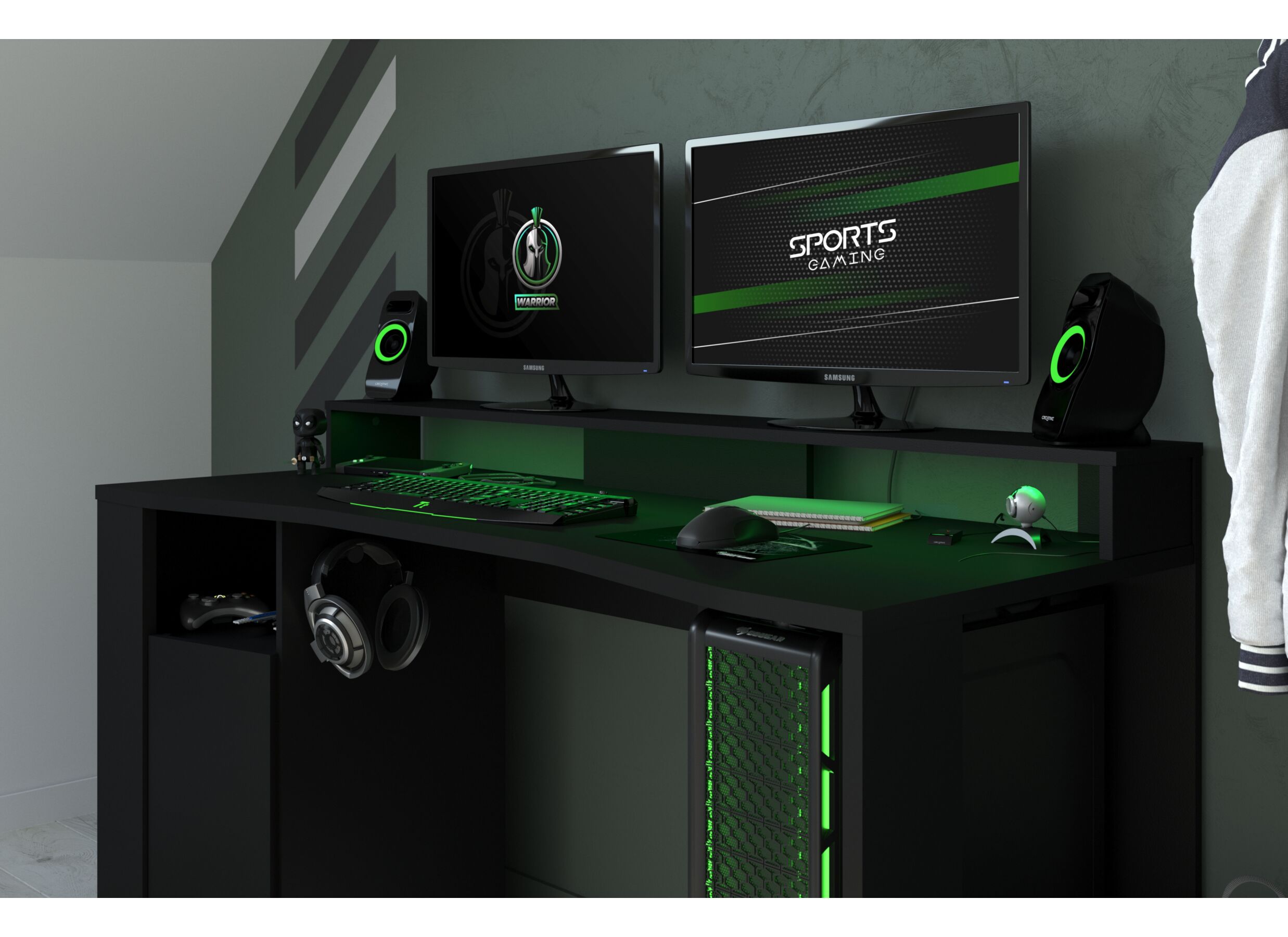 Sfeerfoto - Gamingbureau 152x62cm - decor - zwart