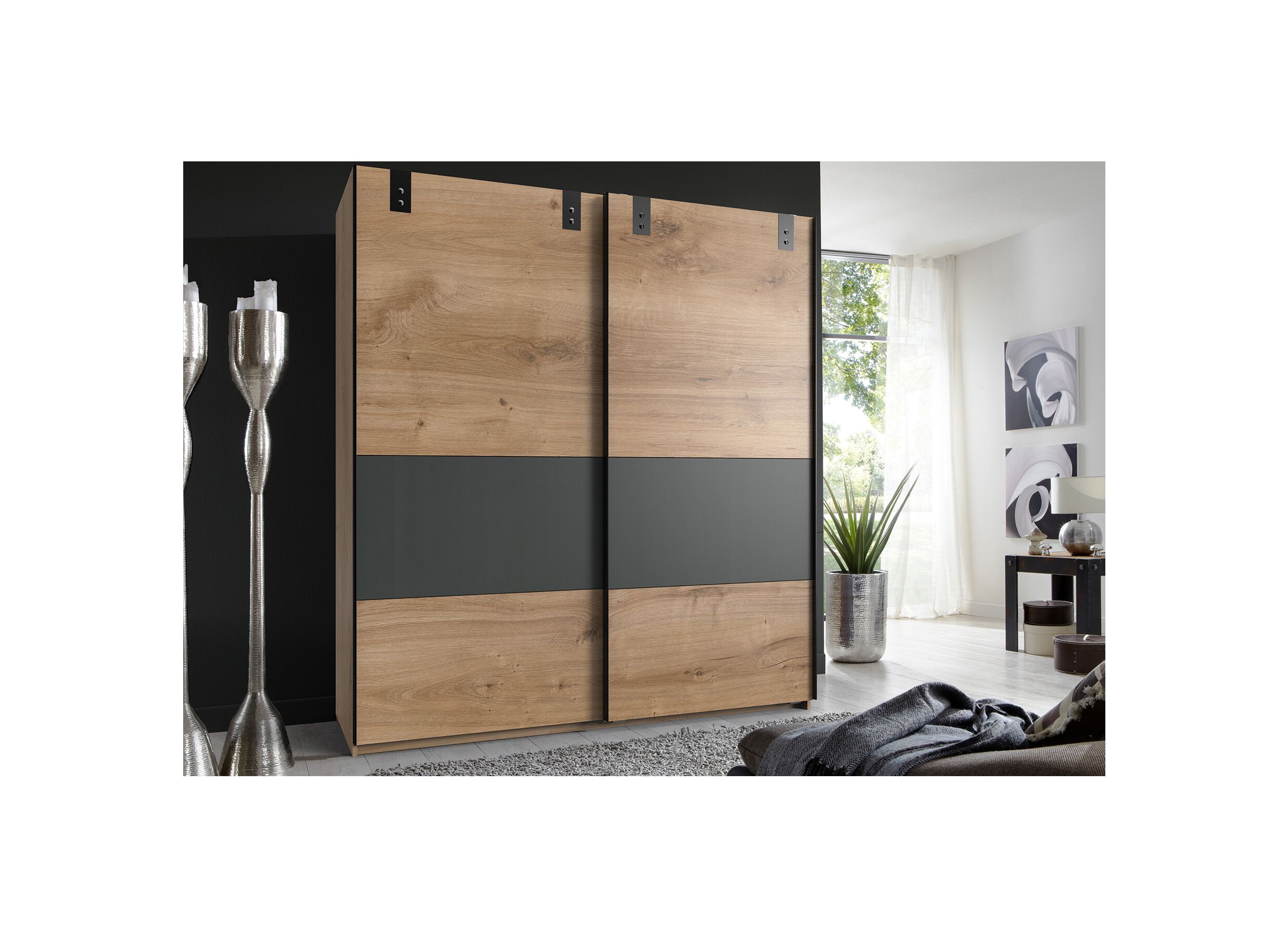 Armoire à portes coulissantes Dublin 135cm - décor - graphite