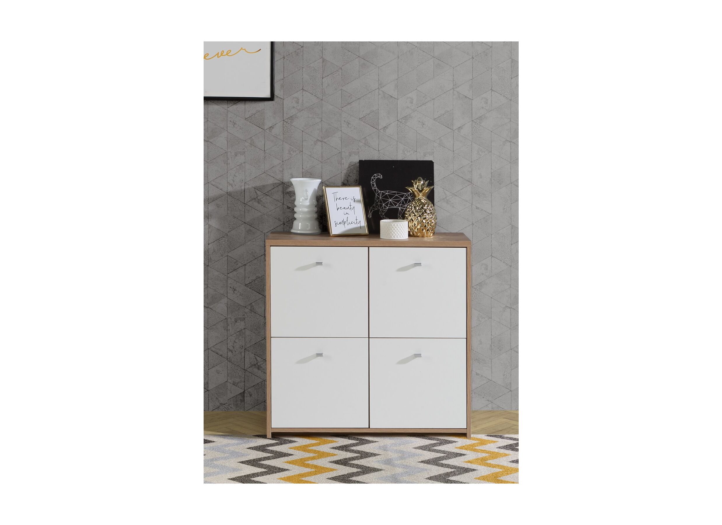 Foto ambiance - Armoire Best Chest 77x30x78cm - panneau décor - chêne artisanal/blanc
