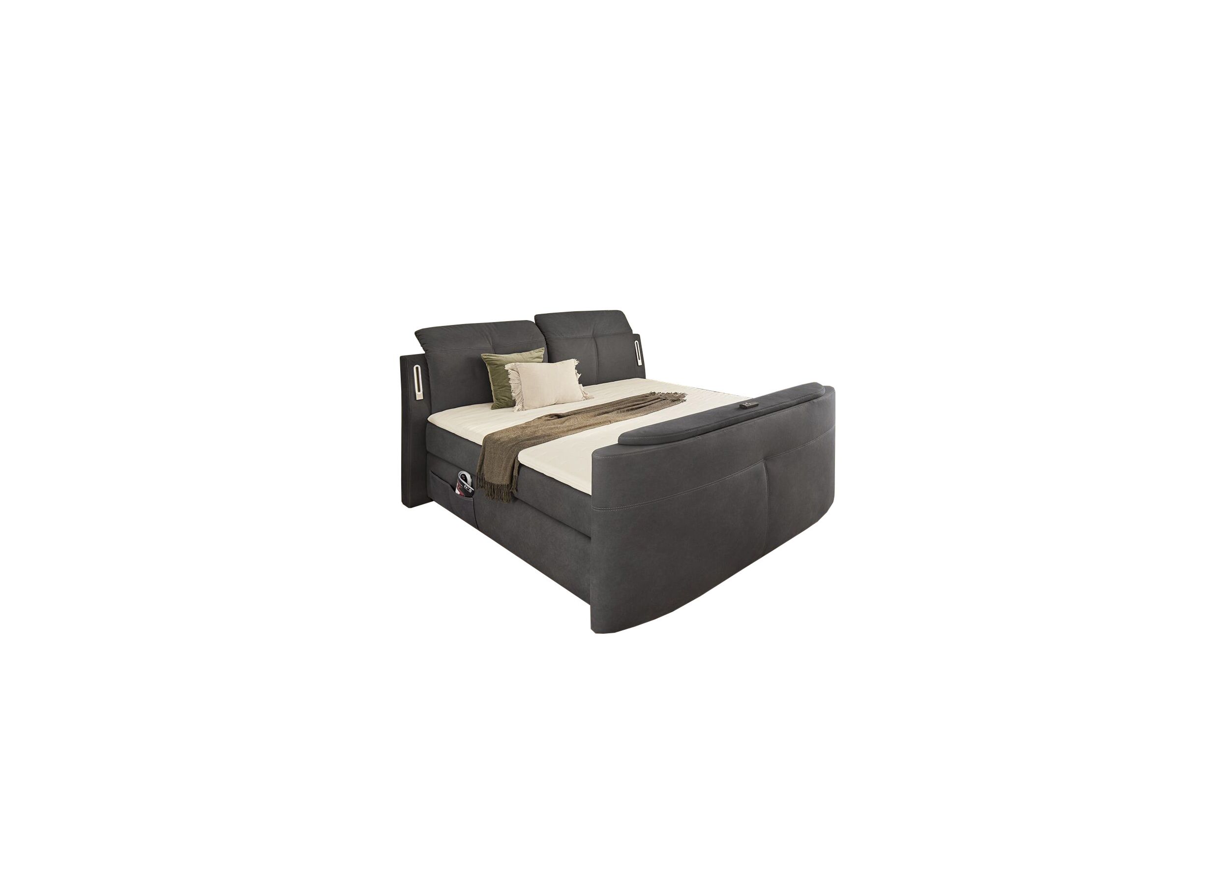 Boxspring Moviestar Max 180x200cm - stof - donkergrijs met tv-lift