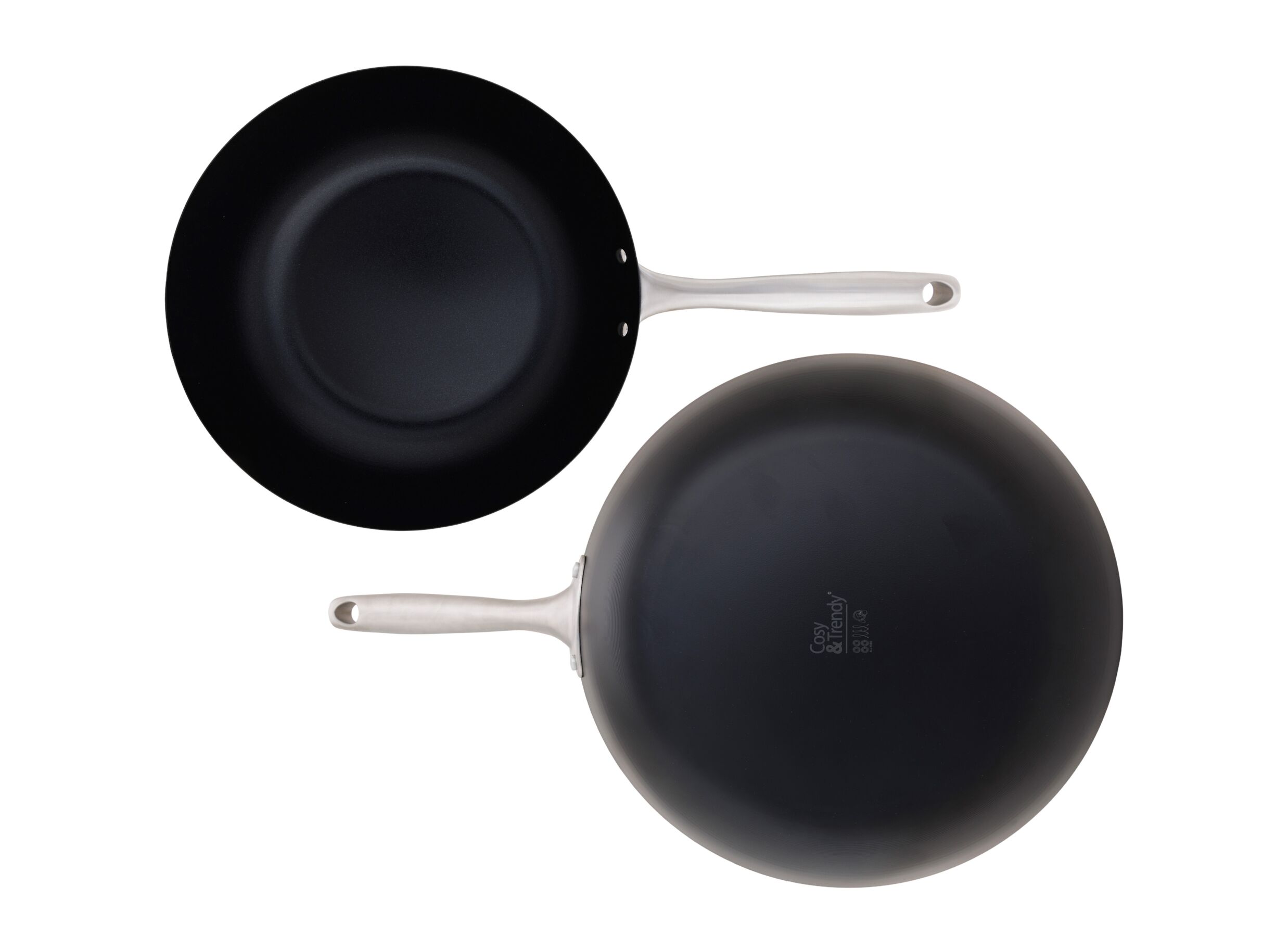 Photo ensemble - Wok Fusion Pro Ø30cm - acier au carbone - argent/noir