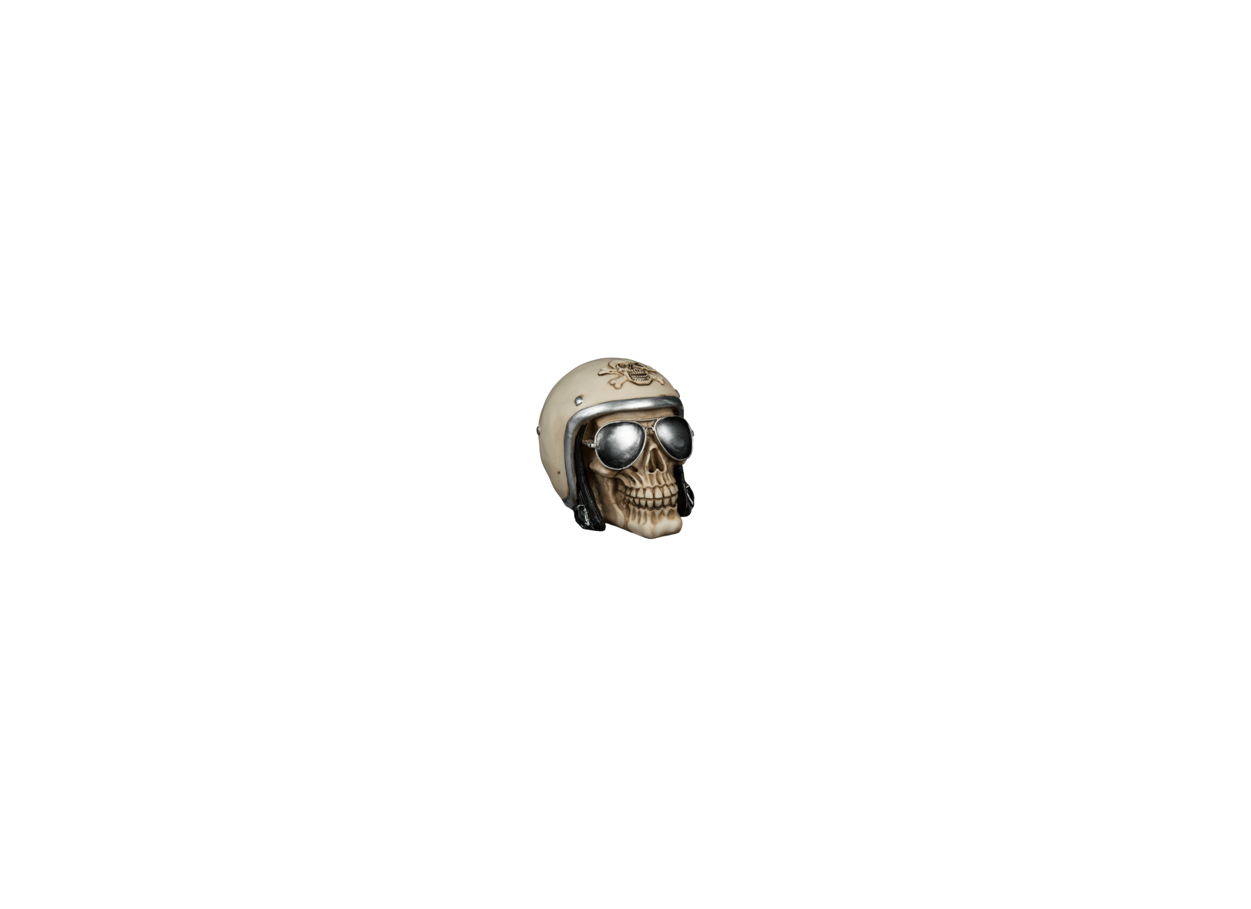 Spaarpot schedel met helm en zonnebril