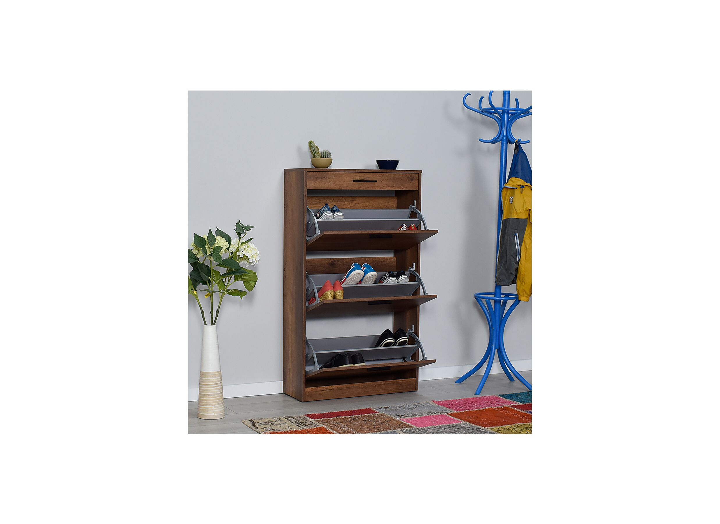 Schoenenkast Bagan 75x29x128cm - melamine - walnoot bruin