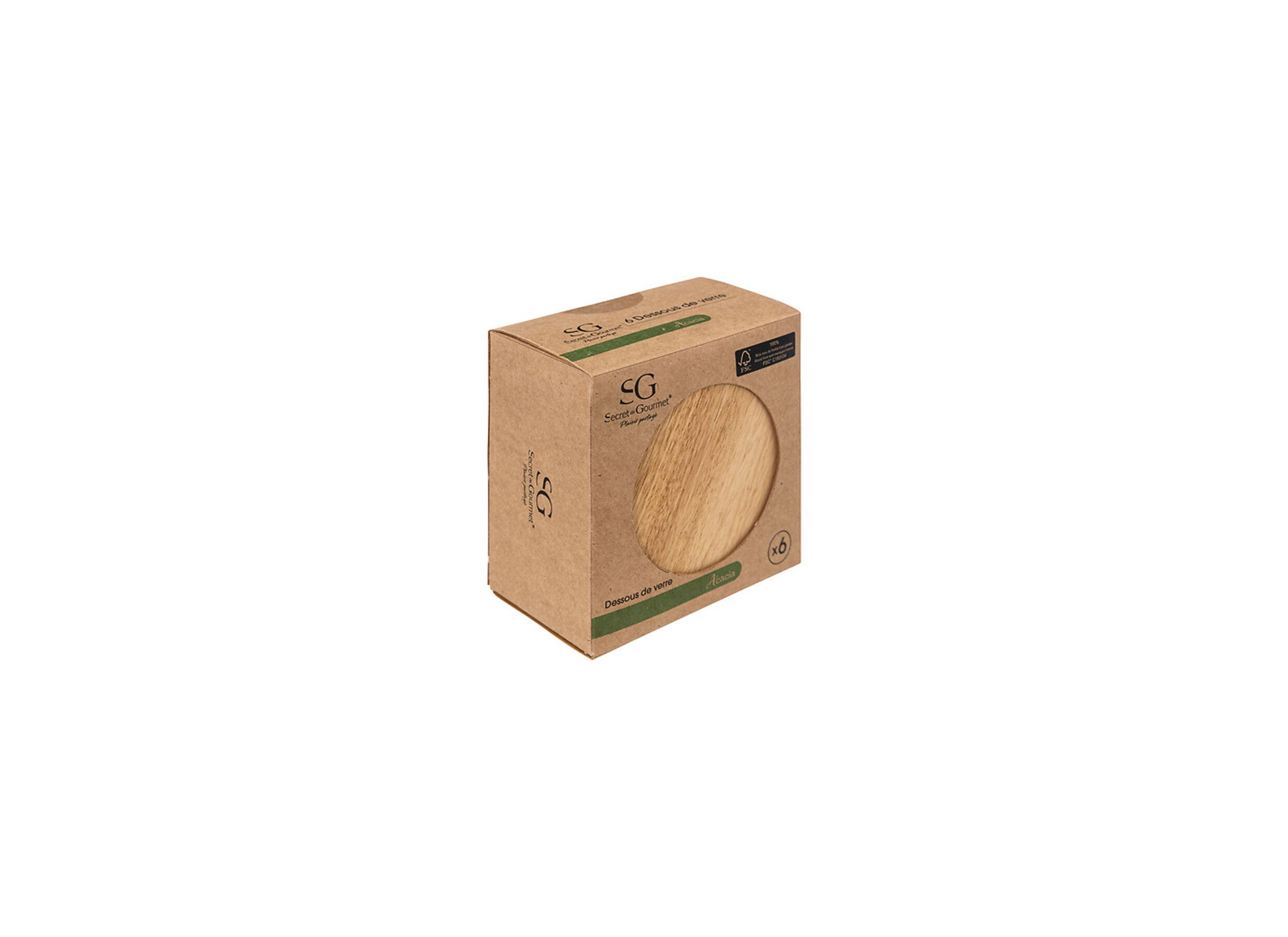 Overzichtsfoto - Onderzetters voor glazen Mina Ø10x6cm - acacia massief - naturel set van 6