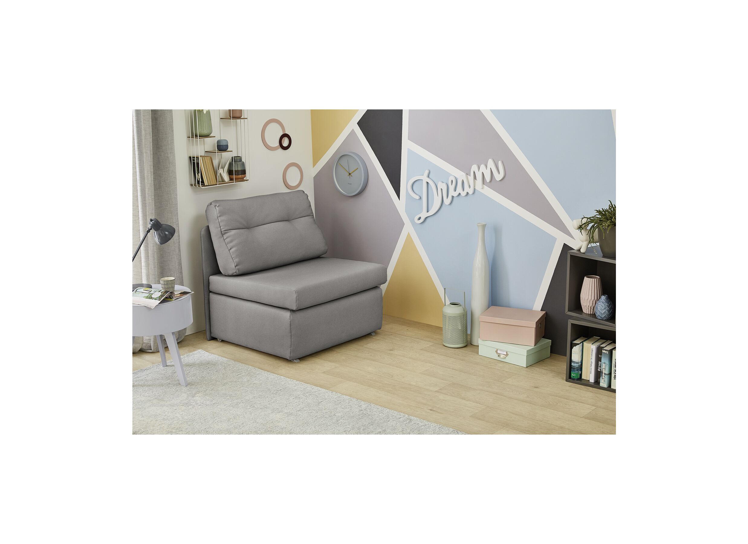 Canapé-lit Tunis 1 personne - 85x82cm - tissu - gris