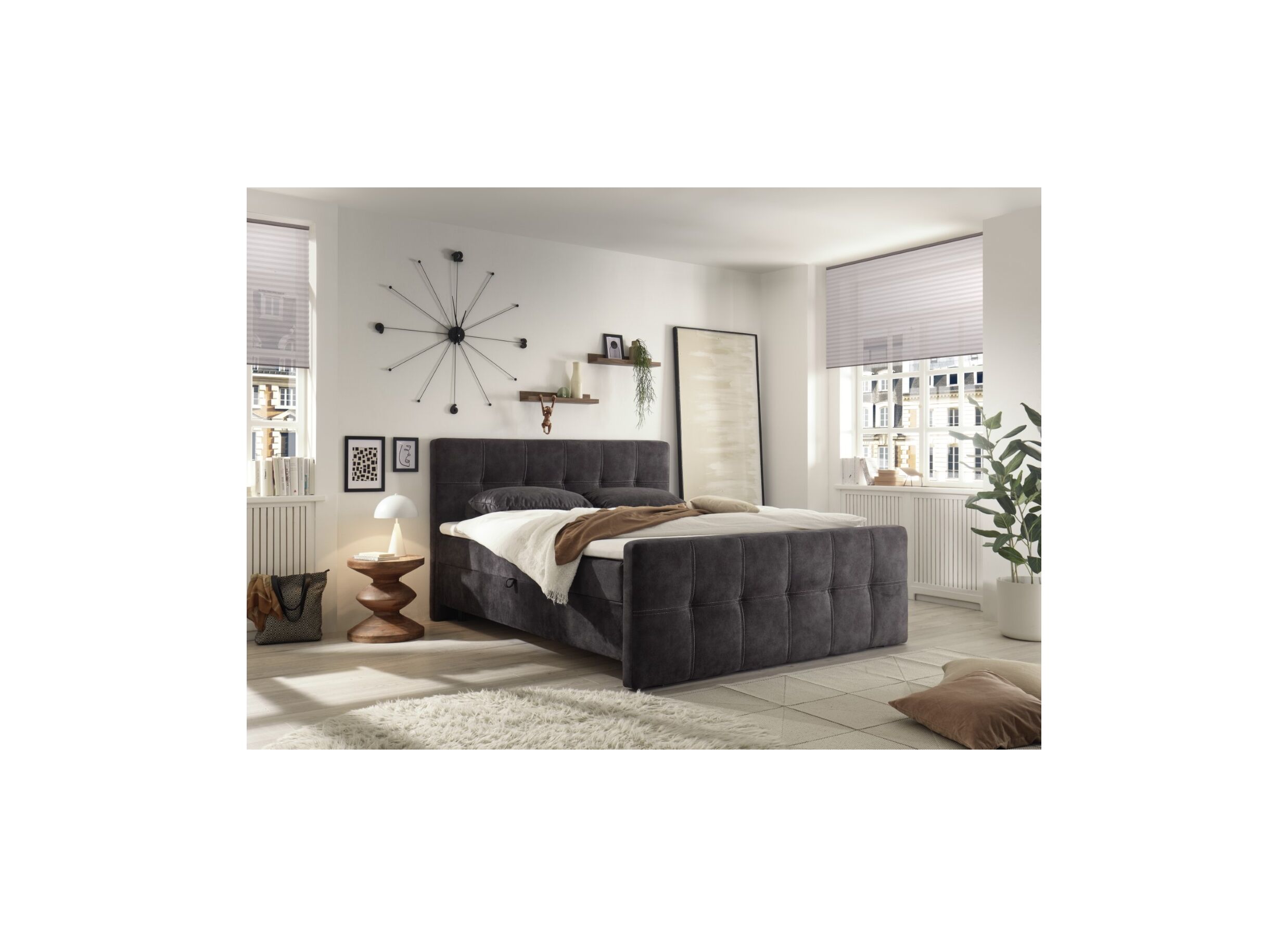Foto ambiance - Lit box Valetta 180x200cm avec rangement tissu espresso