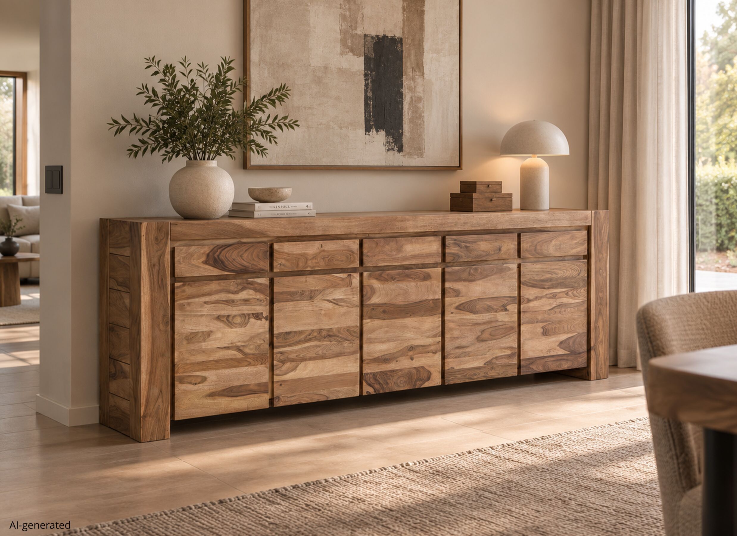 AI Generated - Dressoir Carbone 250cm - sheesham massief & decor - naturel