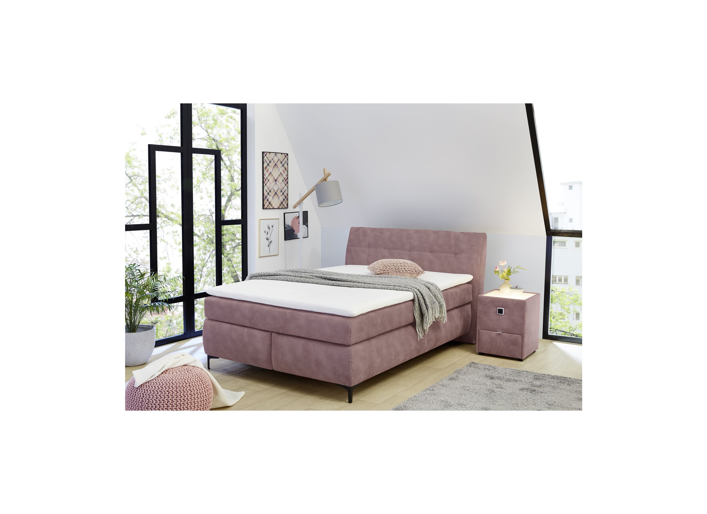 Foto ambiance - Boxspring Gitta 140x200cm - tissu - rose