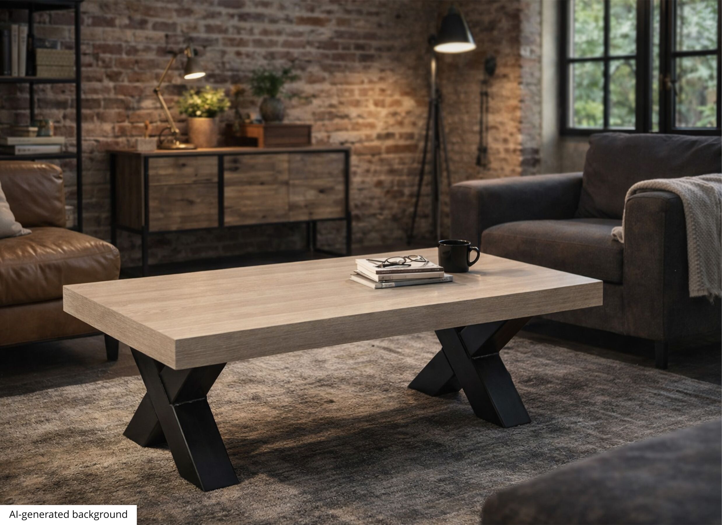 AI Generated - Salontafel 135x68cm - decor - natuurlijke olm