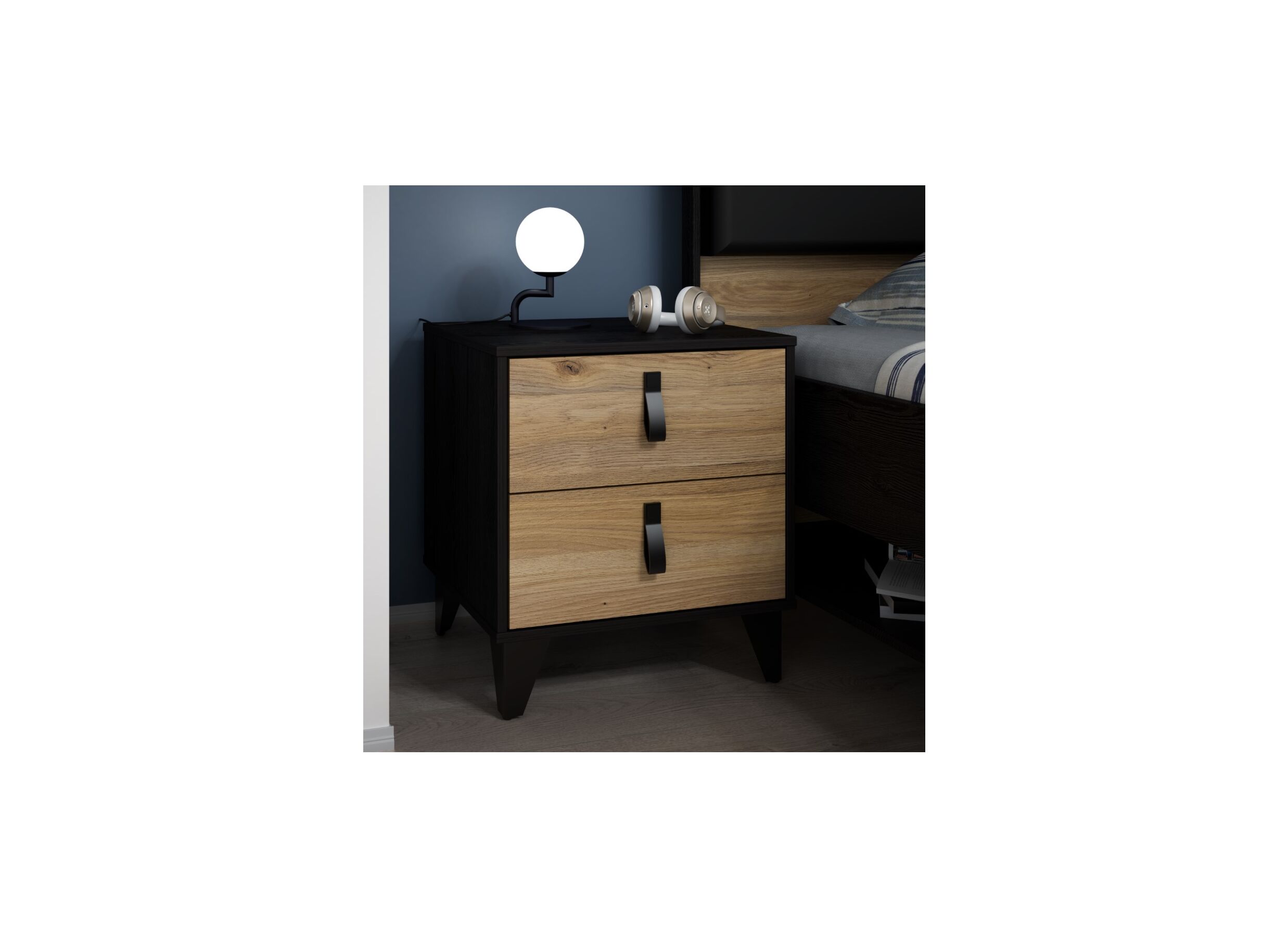 Table de chevet Lya 48x42x54cm - panneau décor - cabezone oak/mauvella