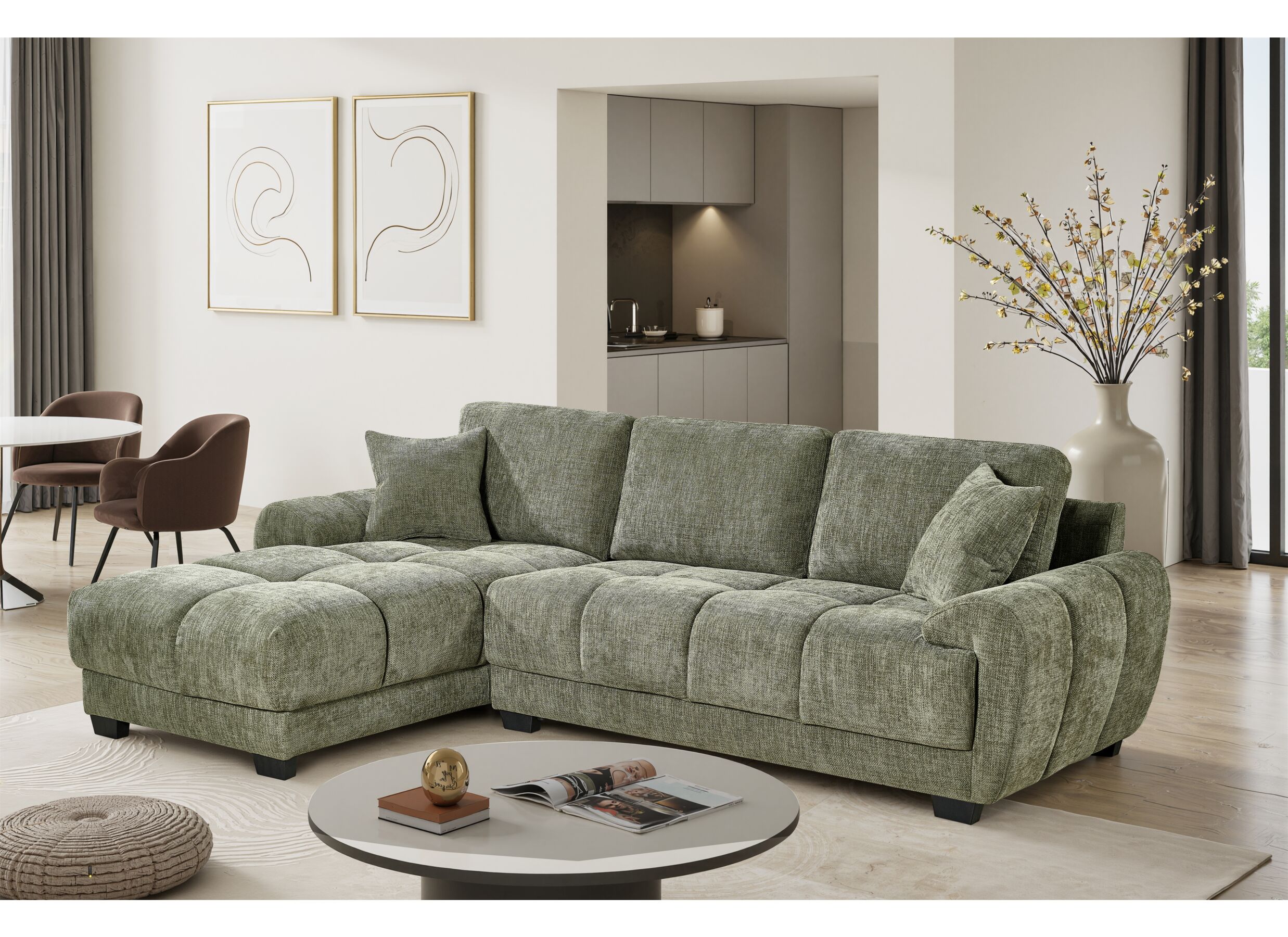 Sfeerfoto - Hoeksalon Conway 259x164cm - polyestervezel - groen