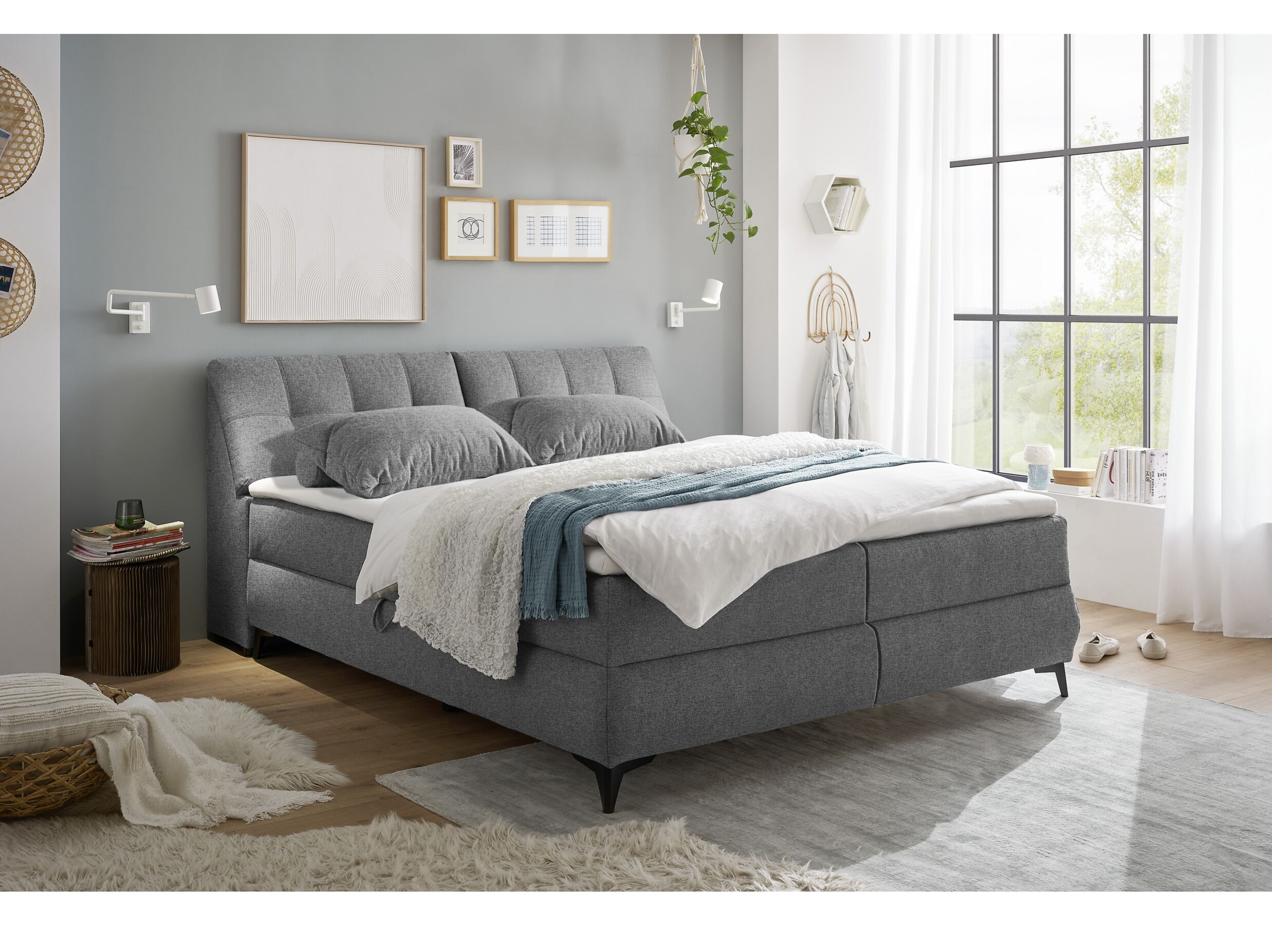 Foto ambiance - Lit box Atlantis 160x200cm avec rangement tissu gris foncé