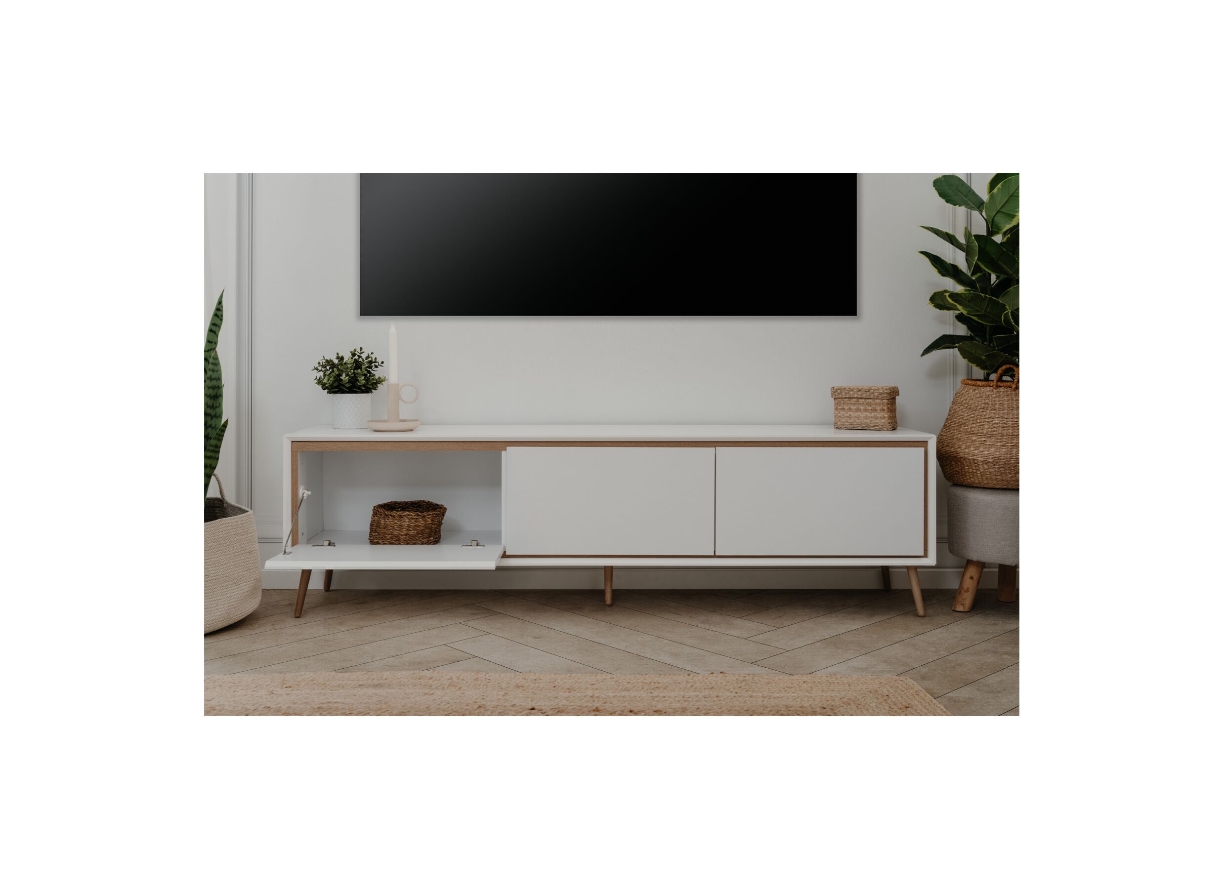 Foto ambiance - Meuble TV Arona 175cm - mélamine - blanc