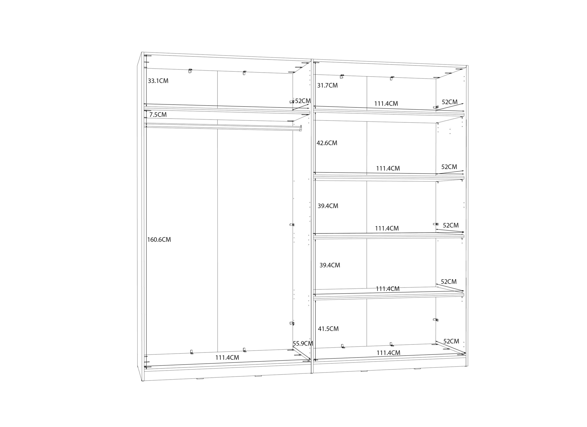 Dimensions - Garde-robe Helen 228cm - décor - blanc